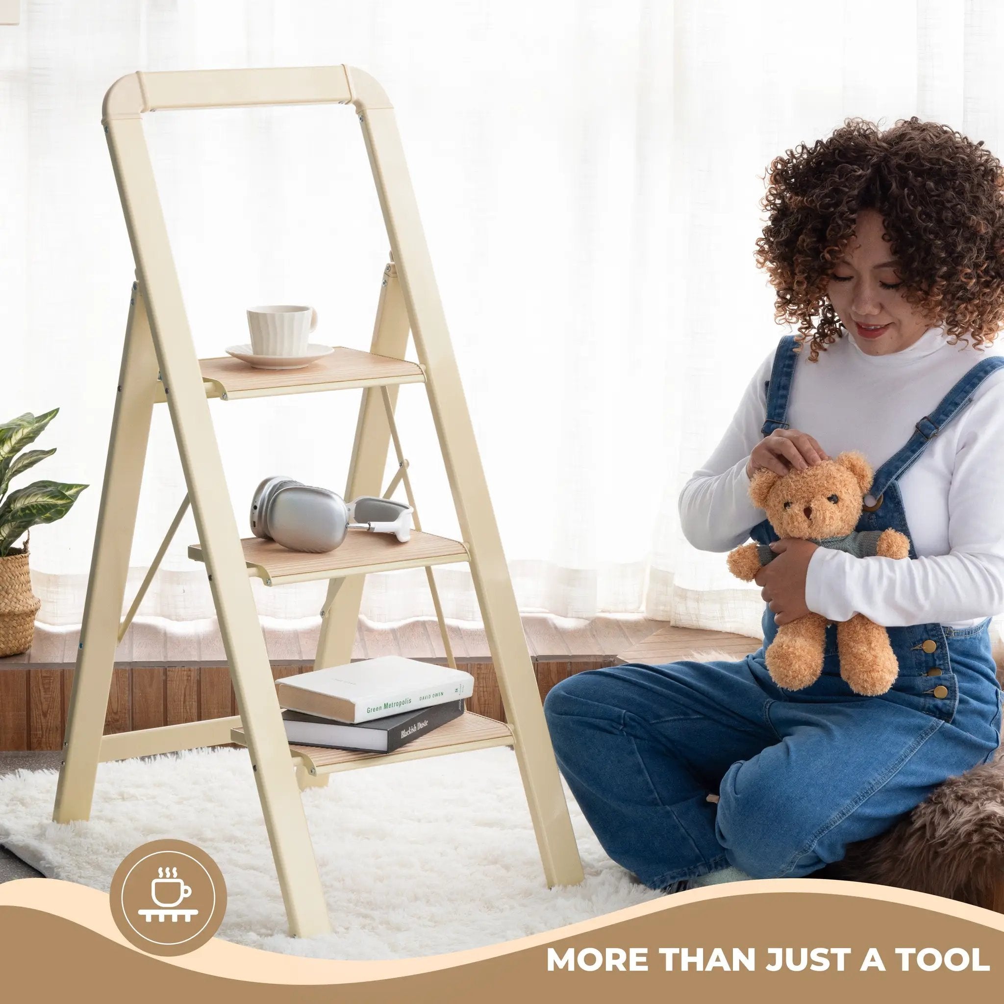 3 Step Ladder Folding Step Stool for Adults by HouseOfZazla