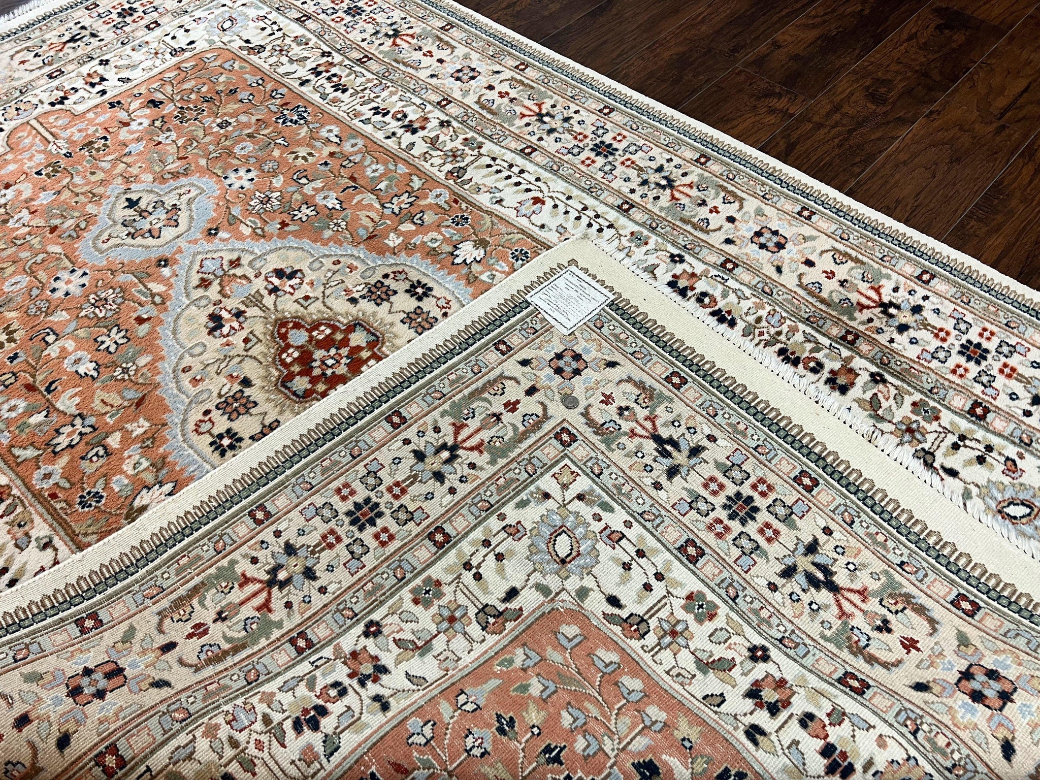 Indo Persian Rug 6x9, Wool Hand Knotted Vintage Carpet, Salmon & Ivory, Traditional Oriental Rug 6 x 9 by Jewel Rugs