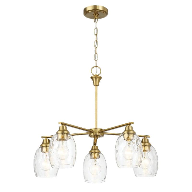 5 Lights Linear Arms With Chain Chandelier - Clear / Gold by HouseOfZazla