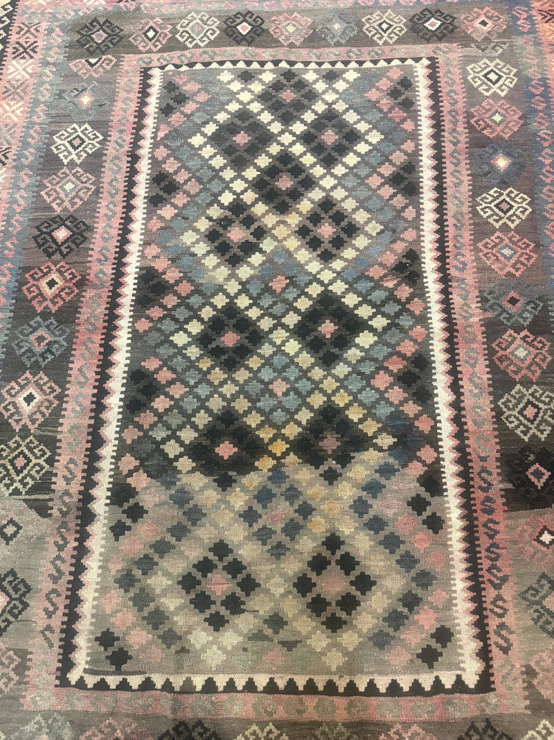 Persian Kurdish Kilim Rug 8x10, Large Flatweave Tribal Bohemian Rug, Vintage Zarand Kilim by Jewel Rugs