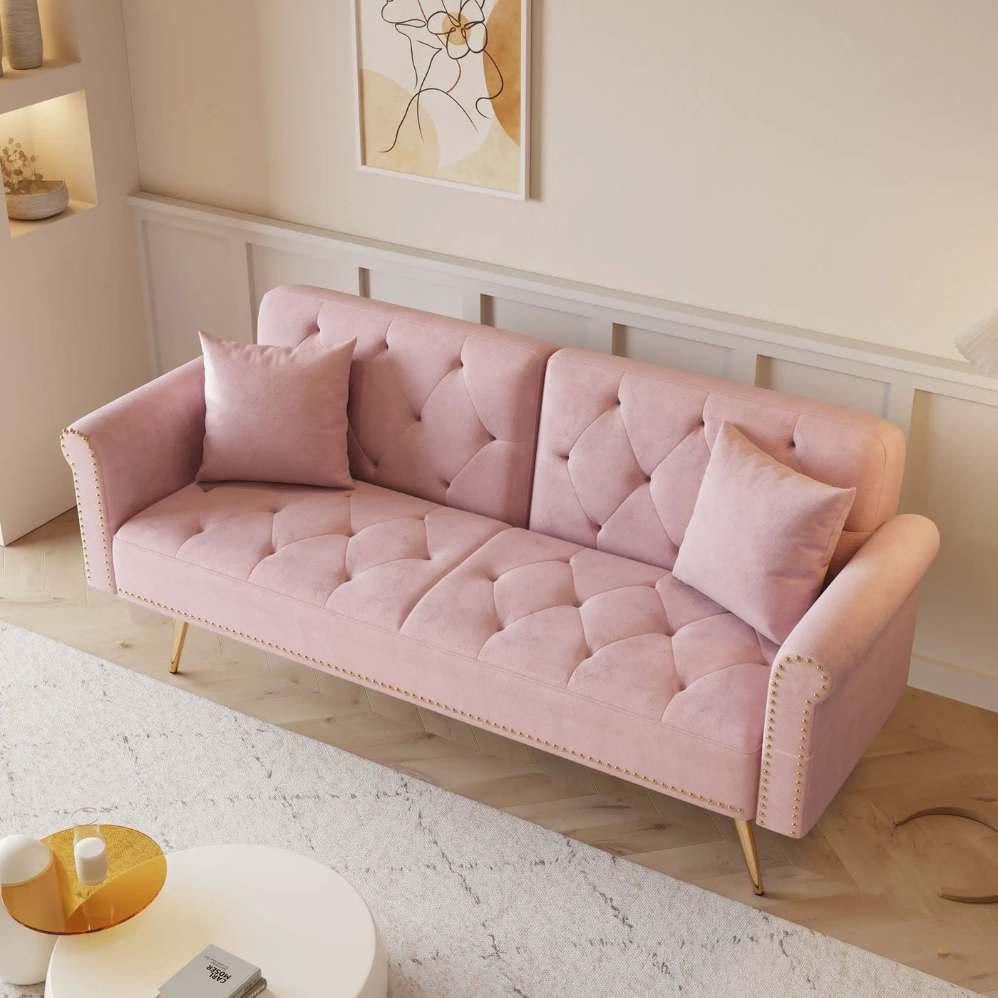Luxurious Sofa Bed With Nail Head Trim And Matching Pillow by HouseOfZazla