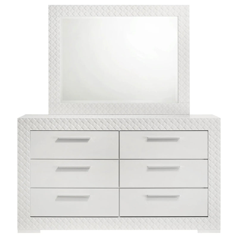Ives 6-drawer Dresser and Mirror White High Gloss by Unique Piece Furniture