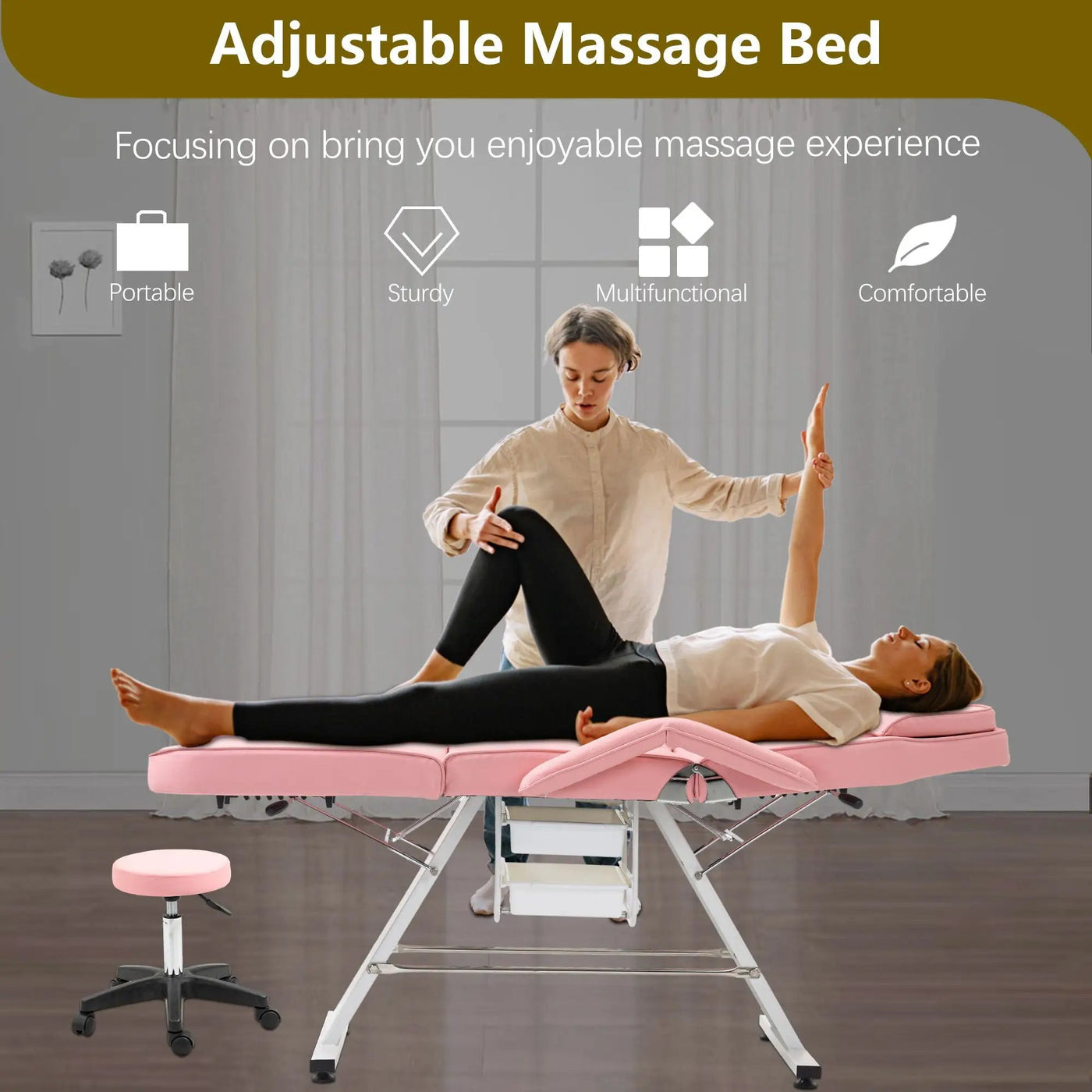 Massage Salon Tattoo Chair With Two Trays Esthetician Bed With Hydraulic Stool, Multi-Purpose 3-Section Facial Bed Table, Adjustable Beauty Barber Spa Beauty Equipment by HouseOfZazla