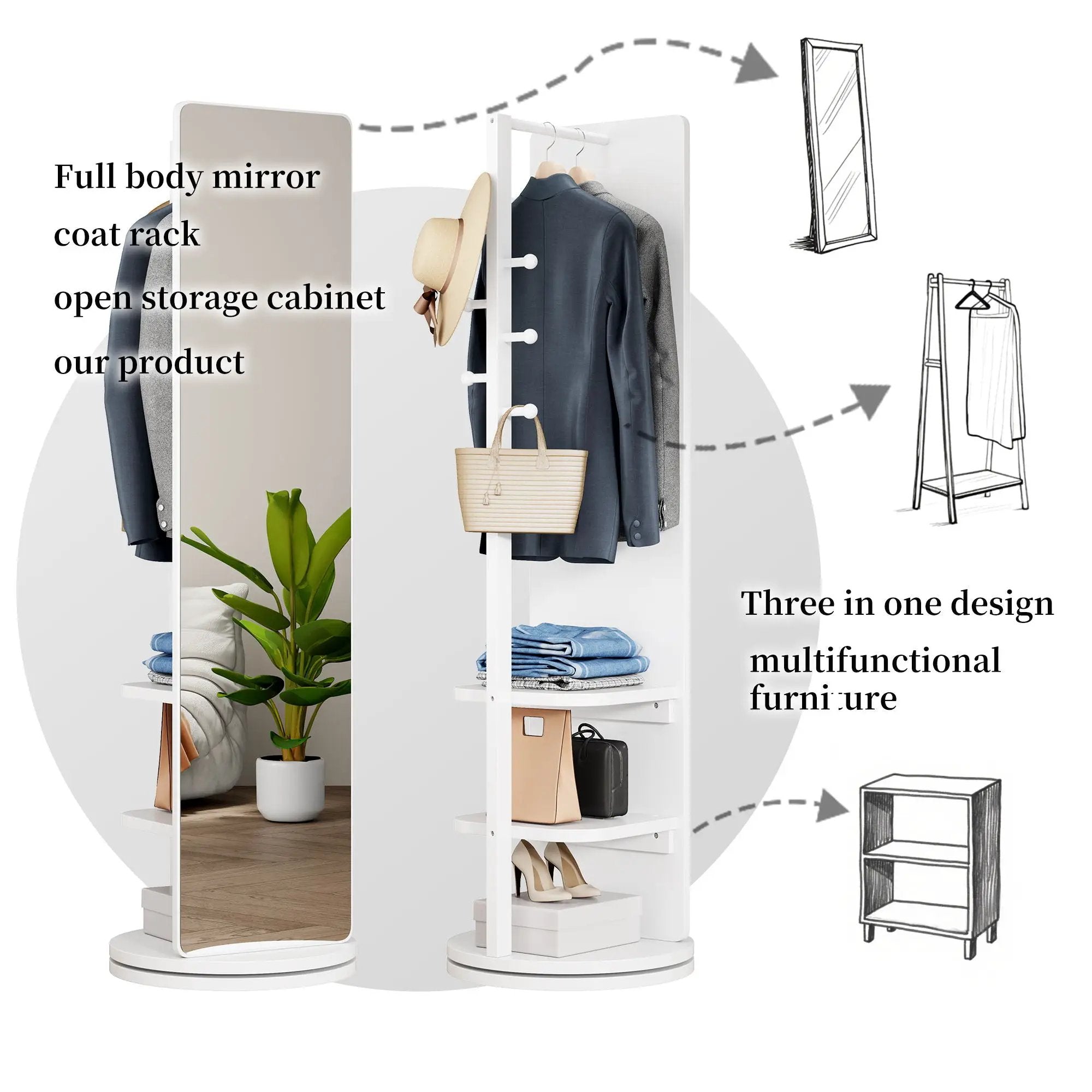 3 In 1 Multifunctional Full Length Clothing Mirror by Unique Piece Furniture