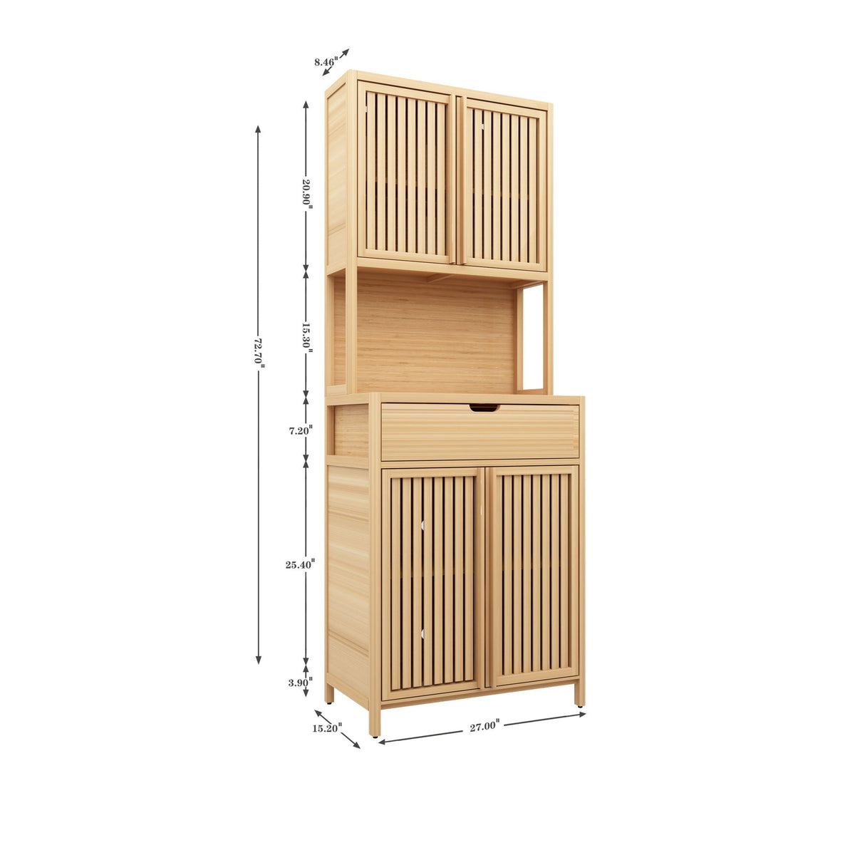 Rustic Cottage Style Double Door Bamboo Linen Cabinet with Ample Storage - Light Brown, photo 3 of 4