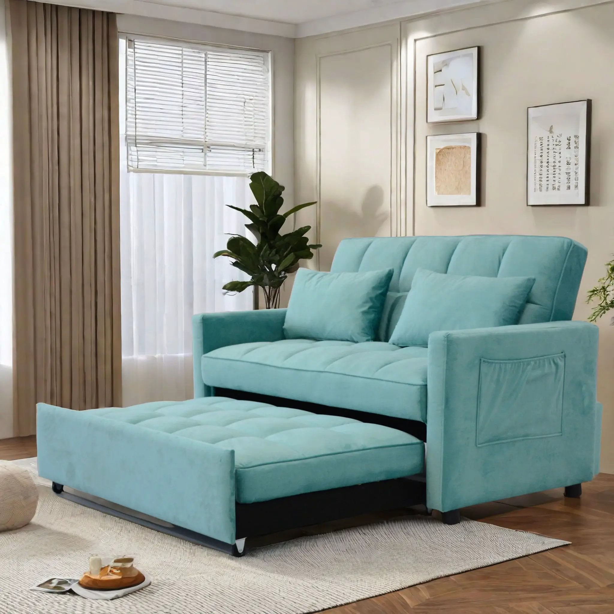 3 In 1 Convertible Sleeper Sofa Bed, Modern Fabric Loveseat Futon Sofa Couch With Pullout Bed, Small Love Seat Lounge Sofa With Reclining Backrest, Furniture For Living Room by Unique Piece Furniture