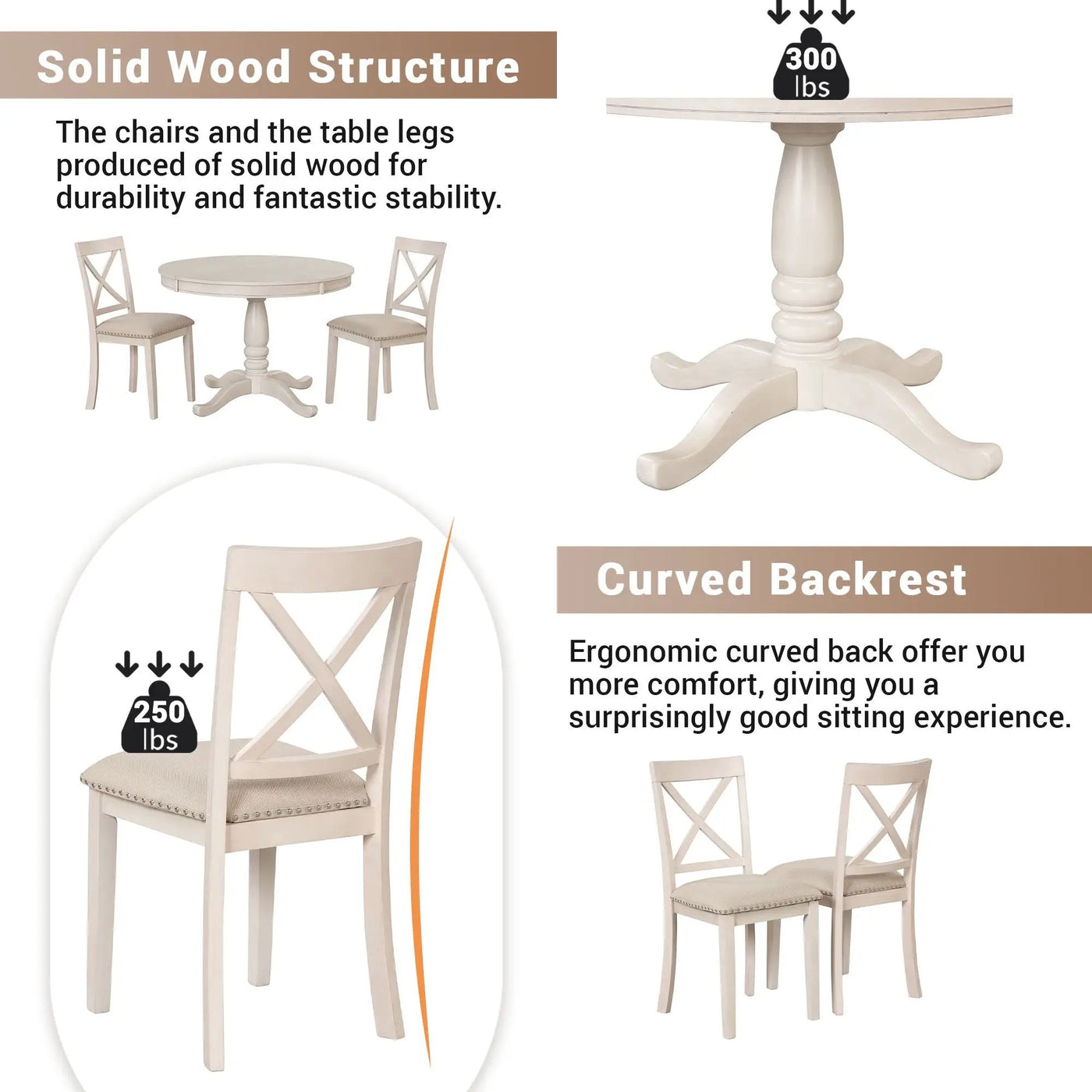 Modern Dining Table Set For 4, Round Table And 4 Kitchen Room Chairs, 5 Piece Kitchen Table Set For Dining Room, Dinette, Breakfast Nook by Unique Piece Furniture