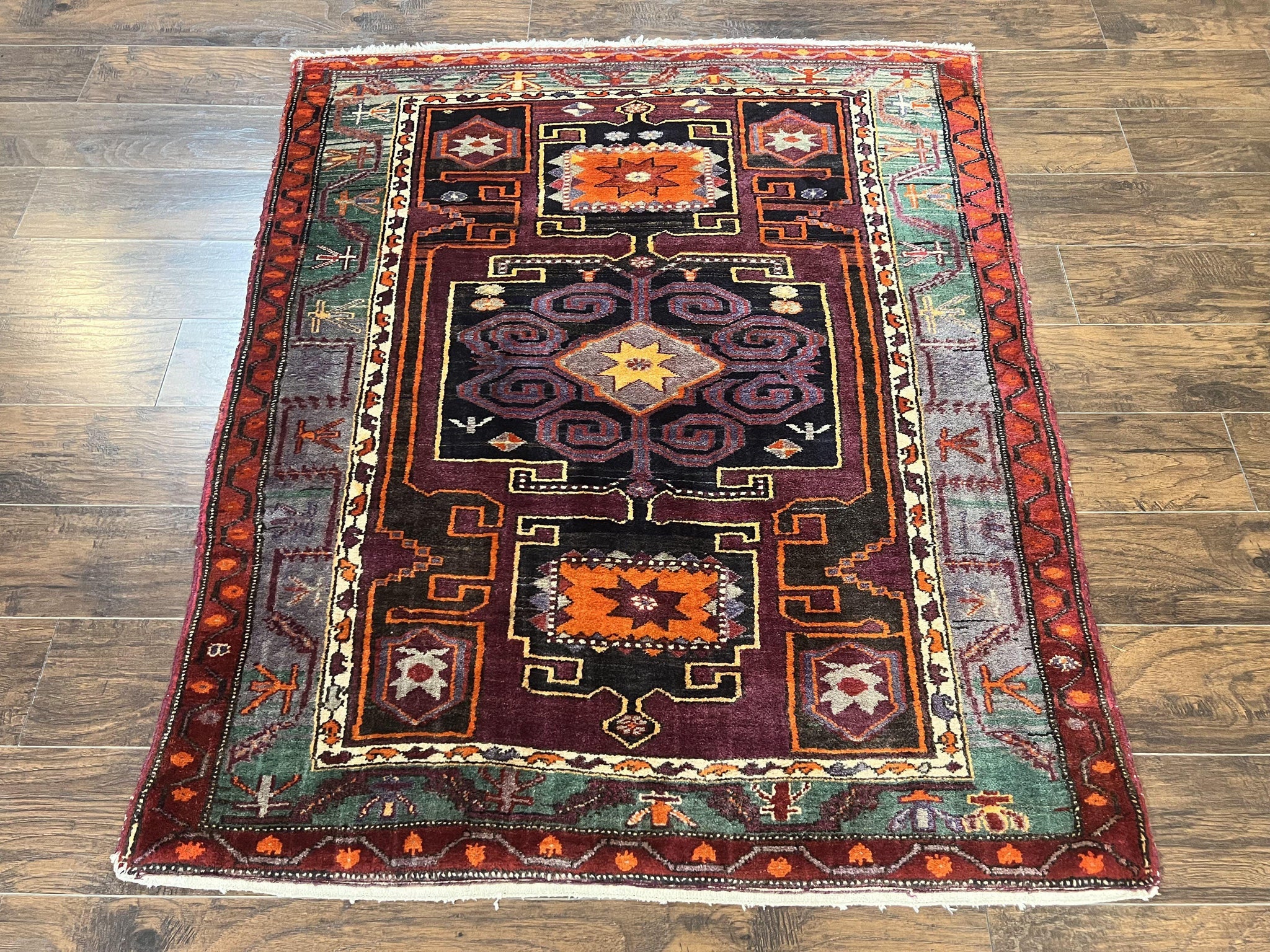 Persian Tribal Rug 5x6, Persian Nahavand Rug, Purple, Geometric Vintage Wool Handmade Carpet by Jewel Rugs