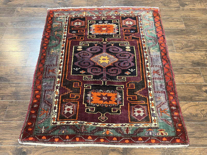 Persian Tribal Rug 5x6, Persian Nahavand Rug, Purple, Geometric Vintage Wool Handmade Carpet by Jewel Rugs