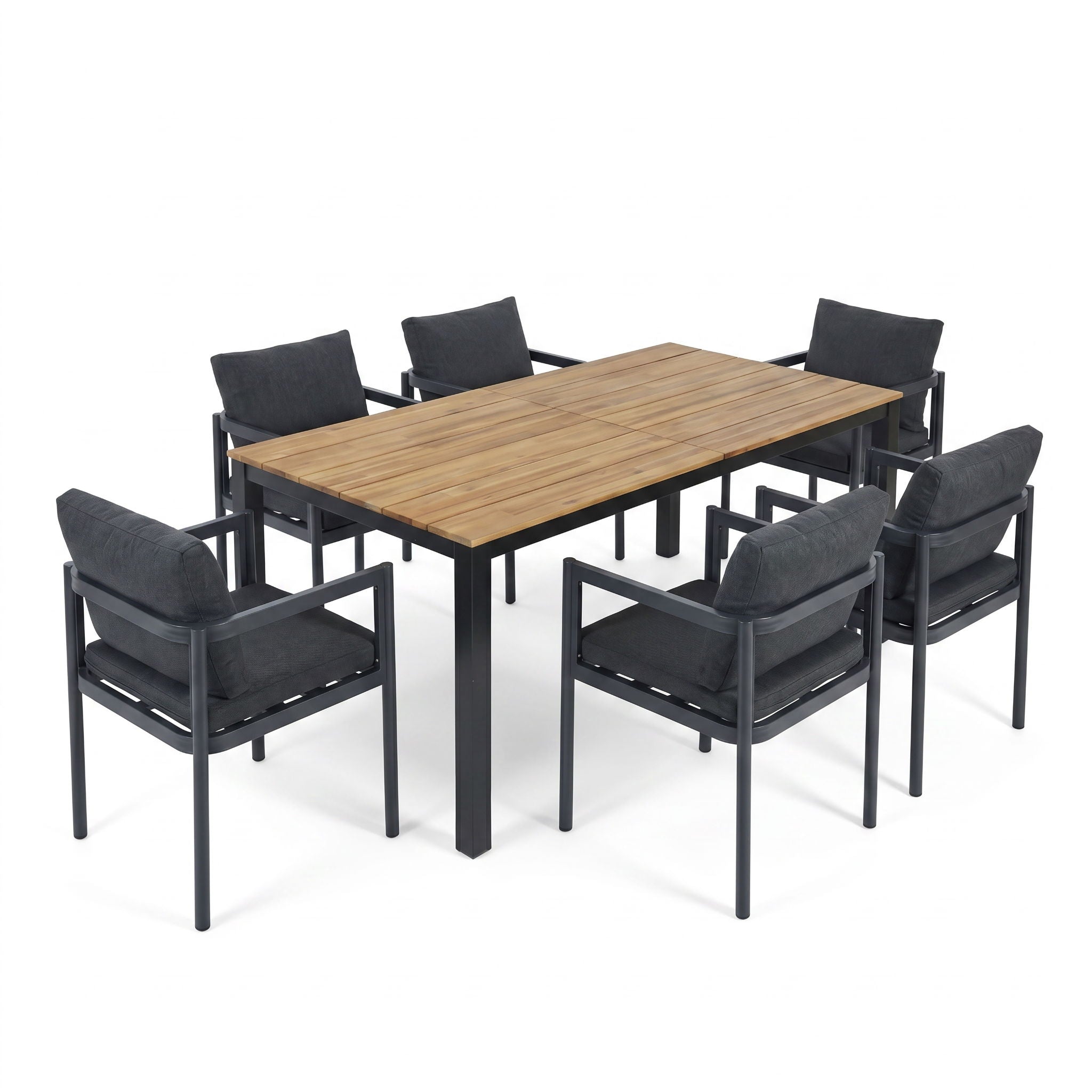 7 Piece Outdoor Dining Set With Table And 6 Chairs - Black / Gray / Teak by HouseOfZazla