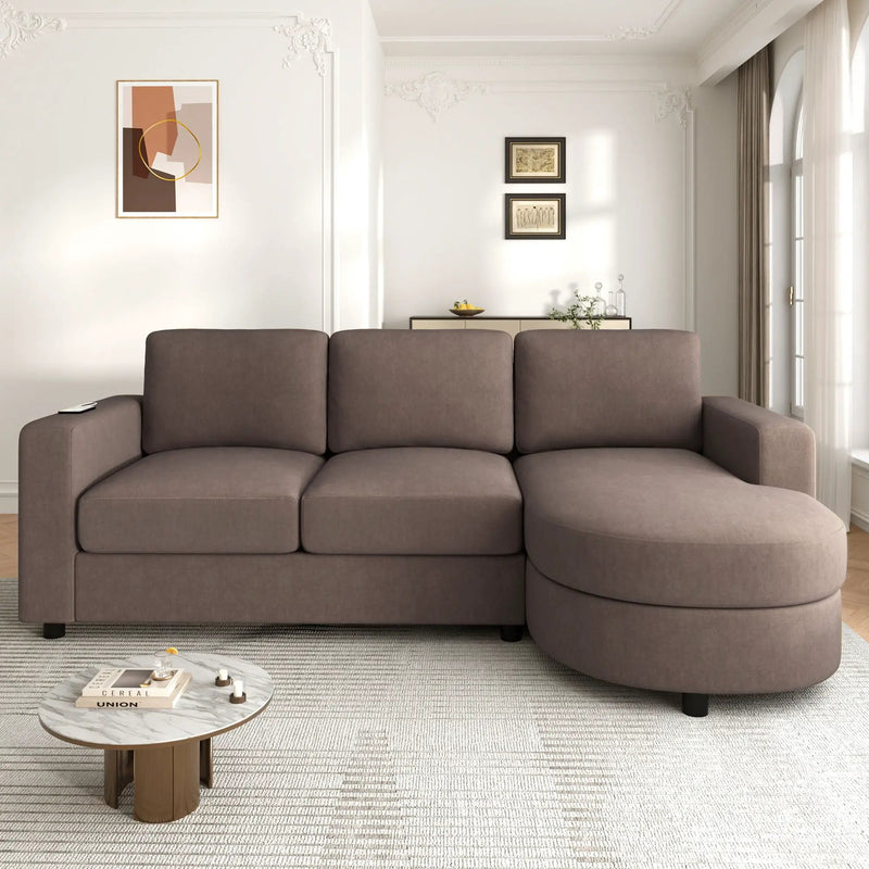 Modern L-Shaped Sectional Sofa With Curved Chaise, USB Ports, And Side Storage Pockets by HouseOfZazla