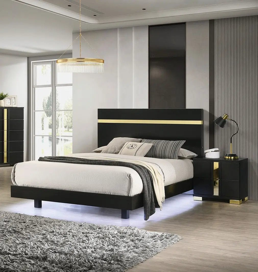 Modern Black 3-Piece Full Size Bedroom Set with LED Lighting by HouseOfZazla