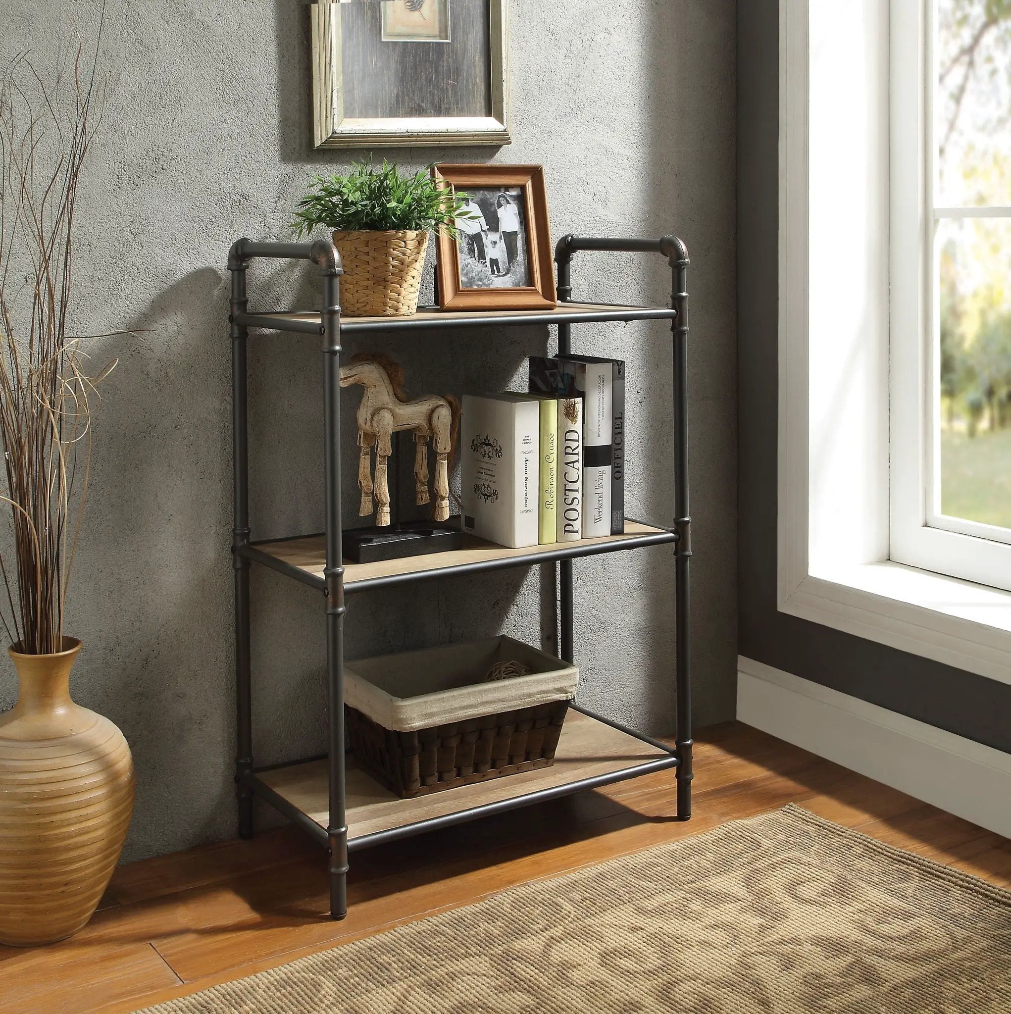 Itzel Antique Bookshelf - Gray / Oak by HouseOfZazla