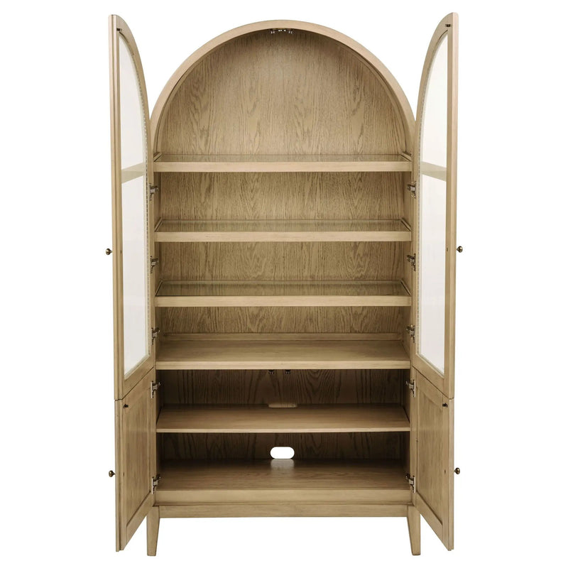 Kailani 4-Door Cane Dining Vitrine Display Cabinet Beige Oak by Unique Piece Furniture