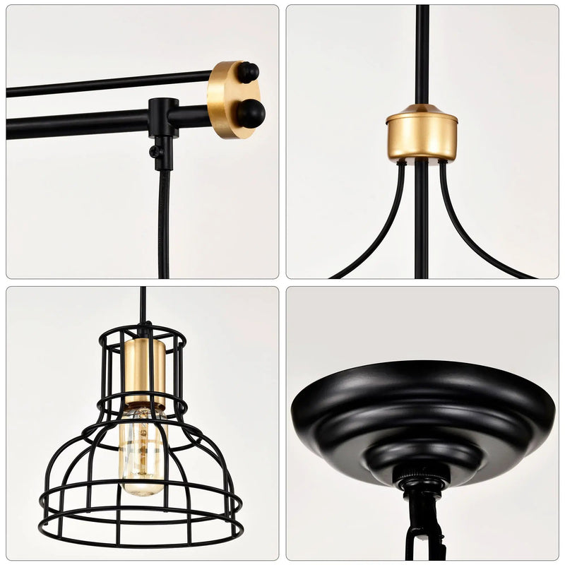 Dining Room Light Fixture / Chandelier Table, 40 -" Hanging For Farmhouse Linear Chandeliers, 5 Light Kitchen Island Lighting Ceiling Chandelier, With Metal Lampshade - Gold / Matte Black by HouseOfZazla