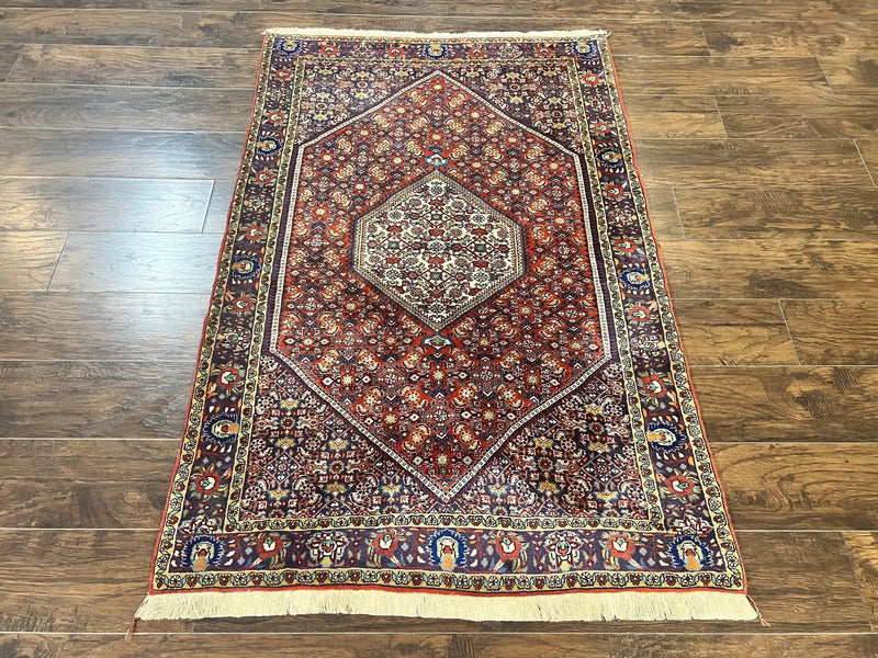 Persian Bidjar Rug 4x6, Handmade Oriental Carpet, Fine Weave, Herati Mahi Pattern, Vintage, Red, 300 KPSI by Jewel Rugs