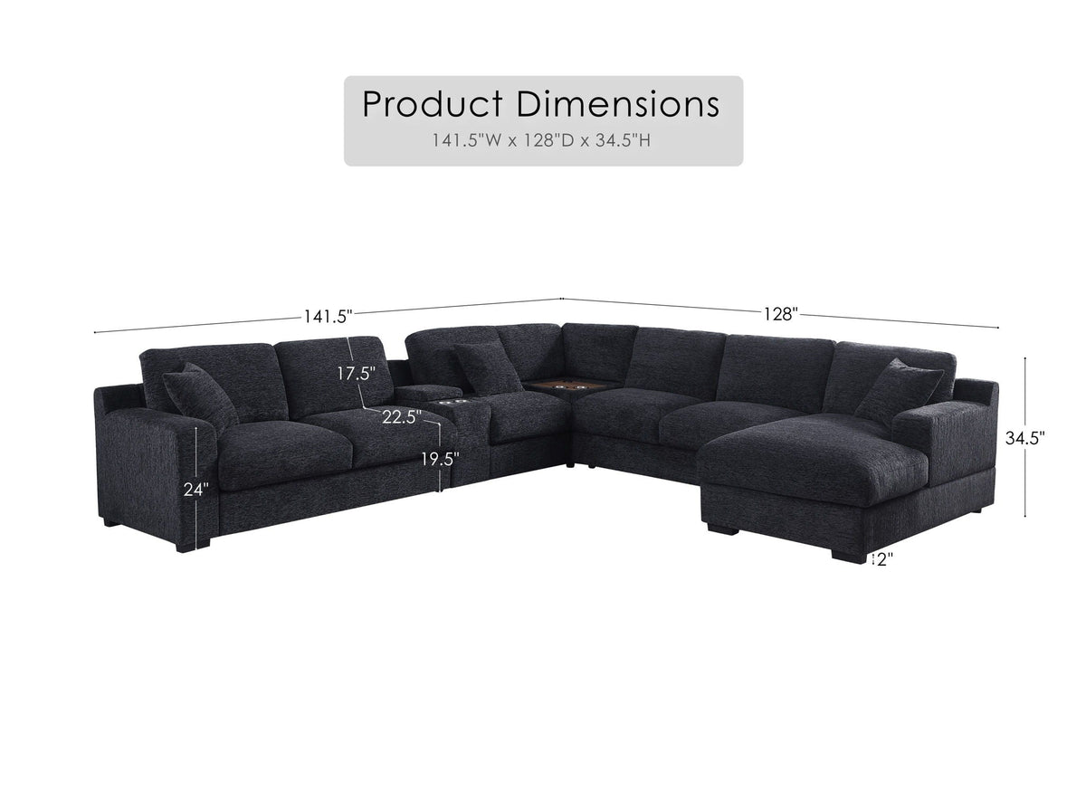 Celine - Fabric Corner Sectional Sofa With Right-Facing Chaise, Cupholders, And Charging Ports, photo 19 of 21