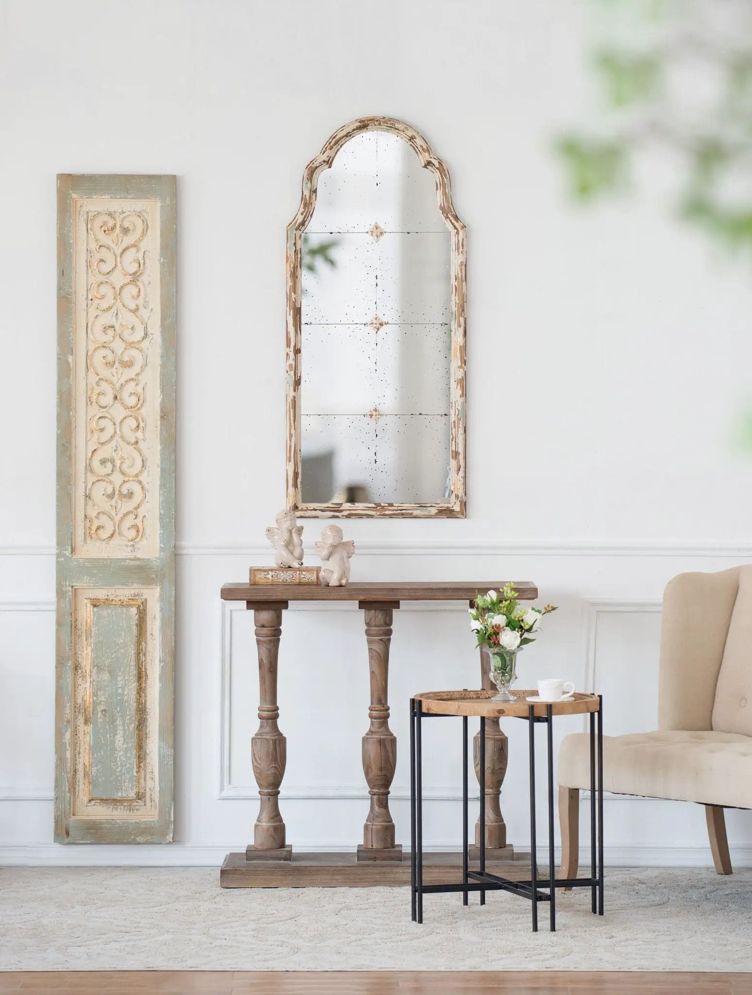 Large Wooden Rectangle Hanging Panel Decorative Wall Sculpture, Carved Wall Art - Beige by HouseOfZazla