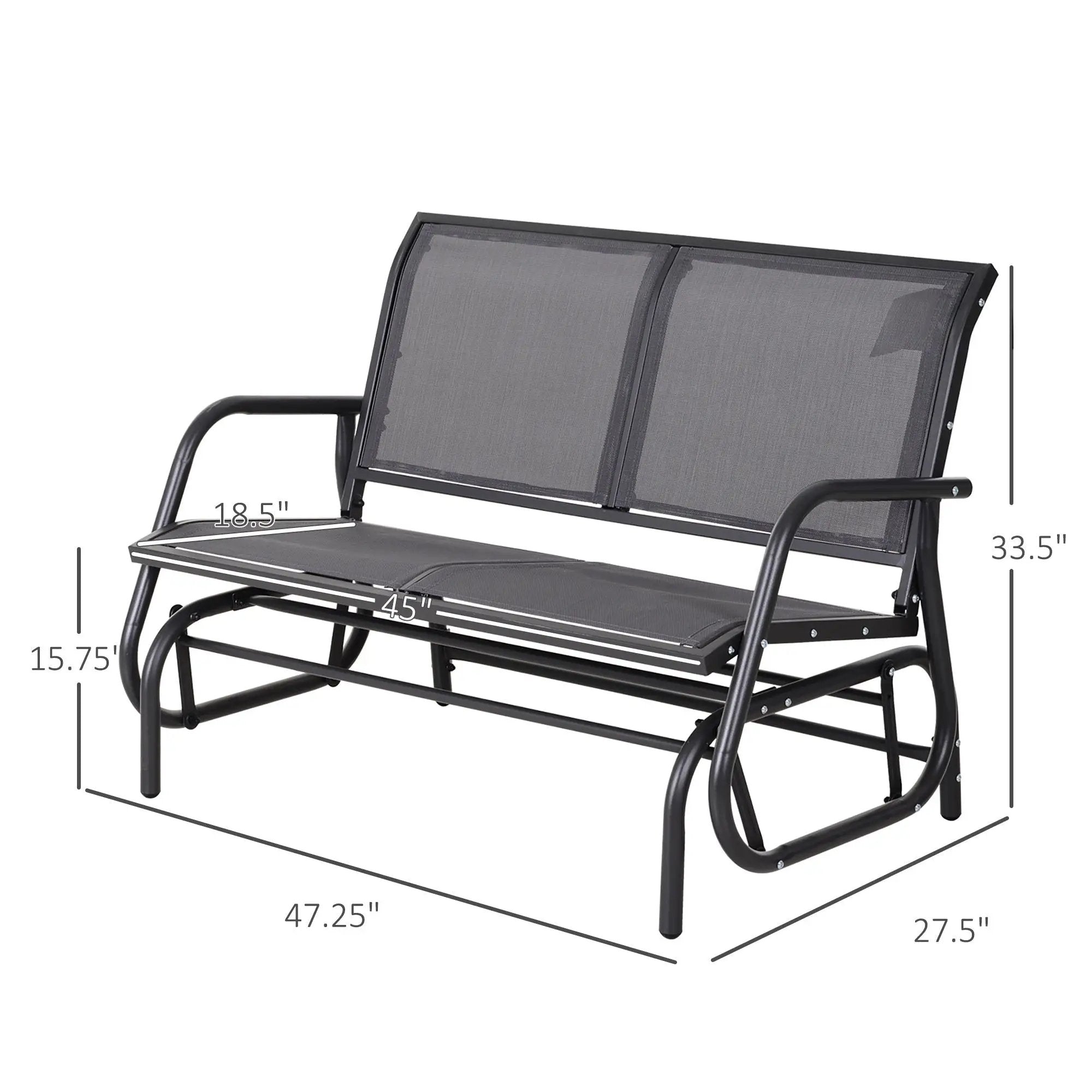 Outsunny - 2 Person Outdoor Glider Bench, Patio Double Swing Rocking Chair Loveseat With Powder Coated Steel Frame For Backyard Garden Porch - Gray by HouseOfZazla