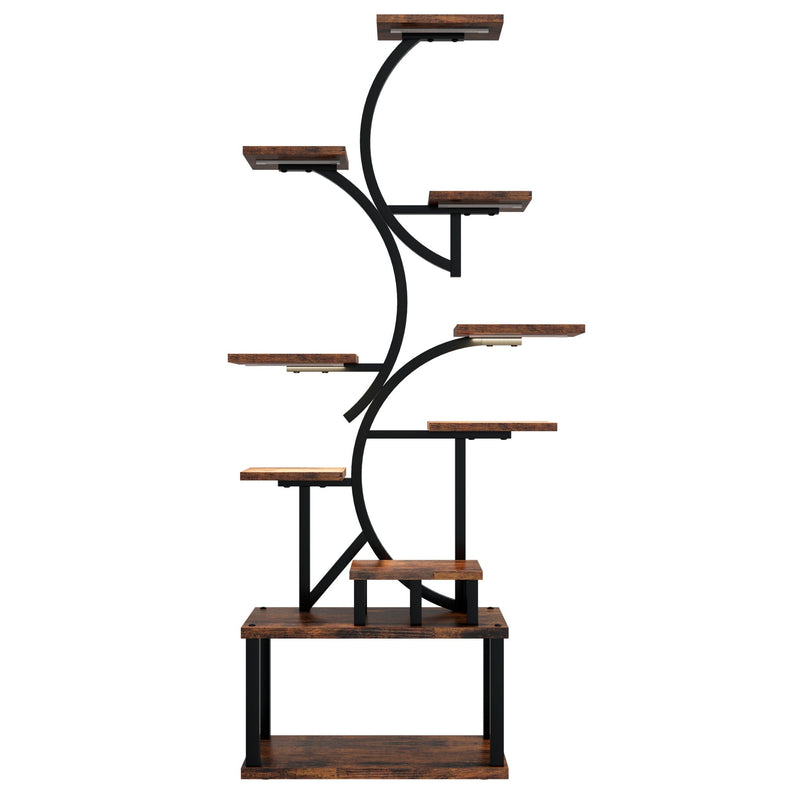 S - Shaped, 10 Tier Plant Stand With 5 Grow Lights - Deep Rustic Brown by HouseOfZazla