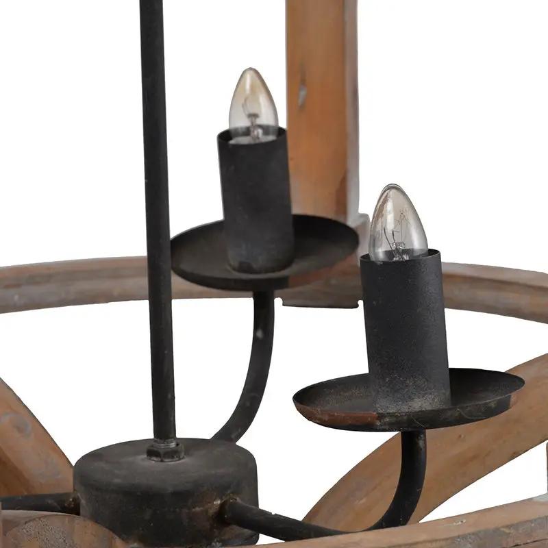3 Light Wood Drum Chandelier, Hanging Light Fixture With Adjustable Chain For Kitchen, Bulb Not Included - Brown by HouseOfZazla