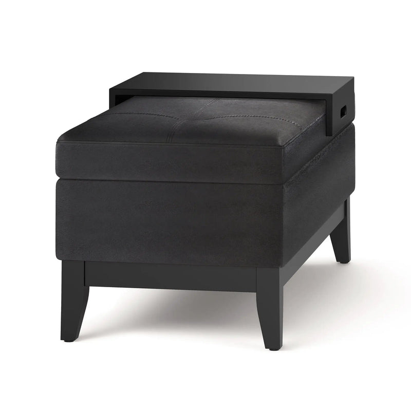 Oregon - Storage Ottoman Bench With Tray - Distressed Black by HouseOfZazla