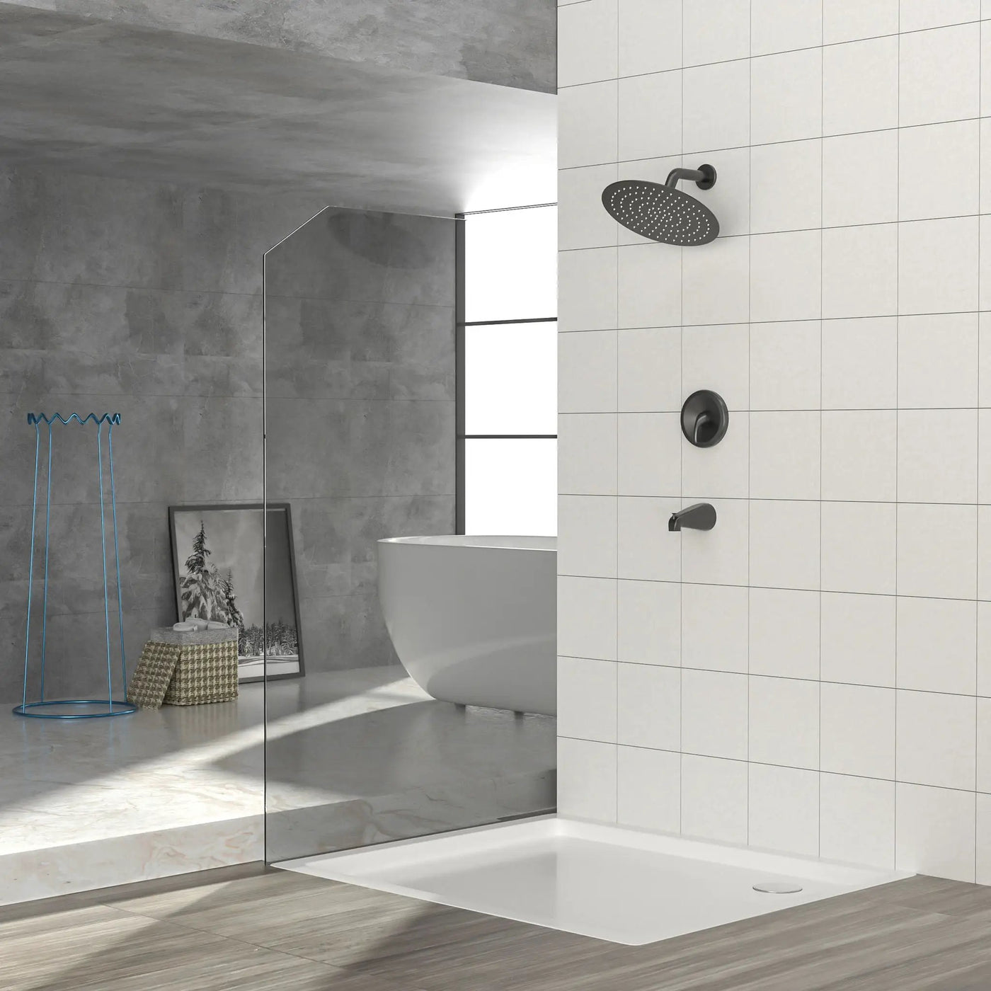 10" Round Rain Shower Head System With Waterfall Tub Spout, Wall Mounted, Stainless Steel by HouseOfZazla