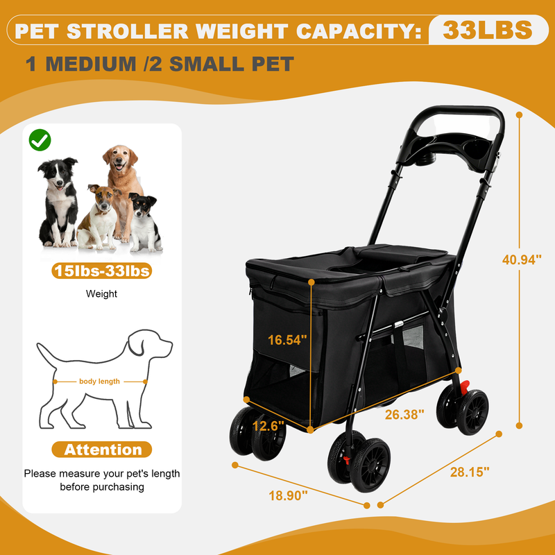 Pet Stroller Foldable 4-Wheel Design with Breathable Mesh by HouseOfZazla