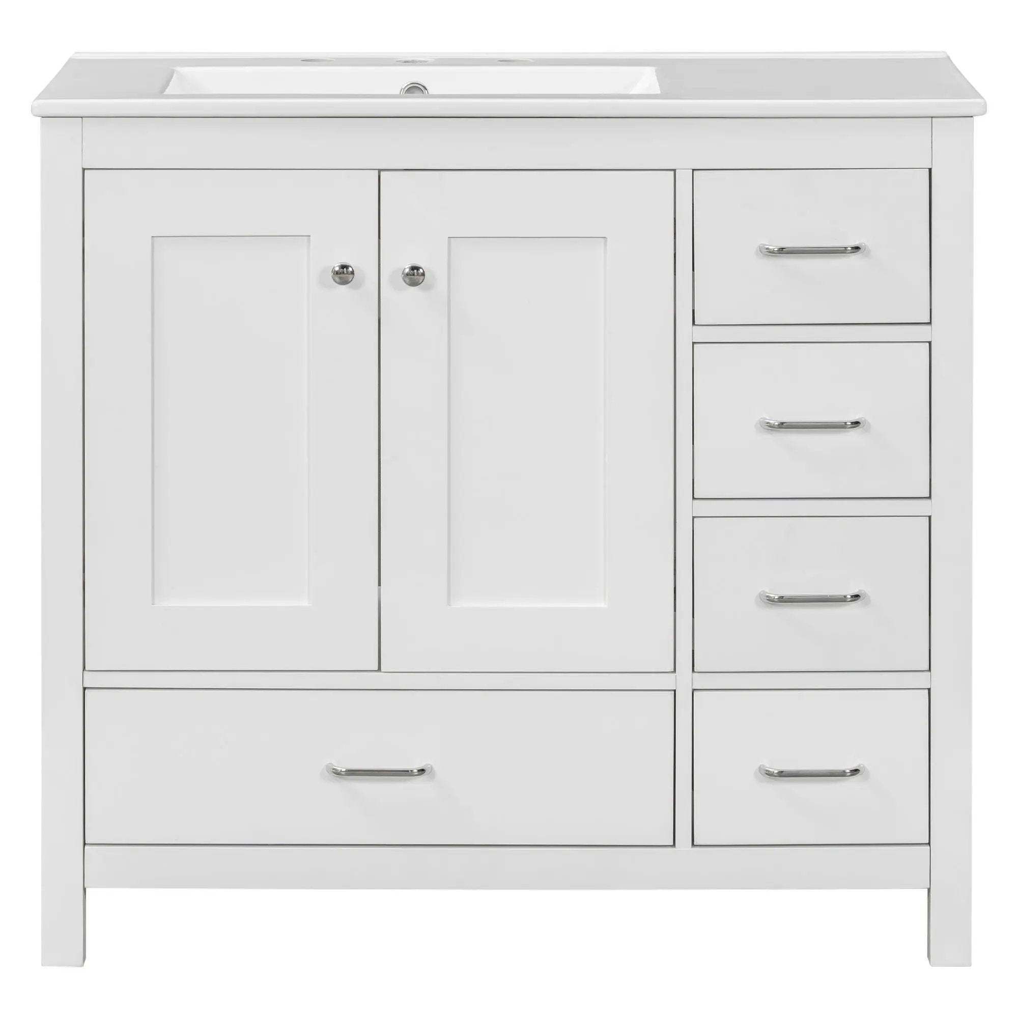 Bathroom Vanity With Ceramic Sink Combo, Abundant Storage Cabinet 2 Soft Close Doors And 5 Drawers by HouseOfZazla