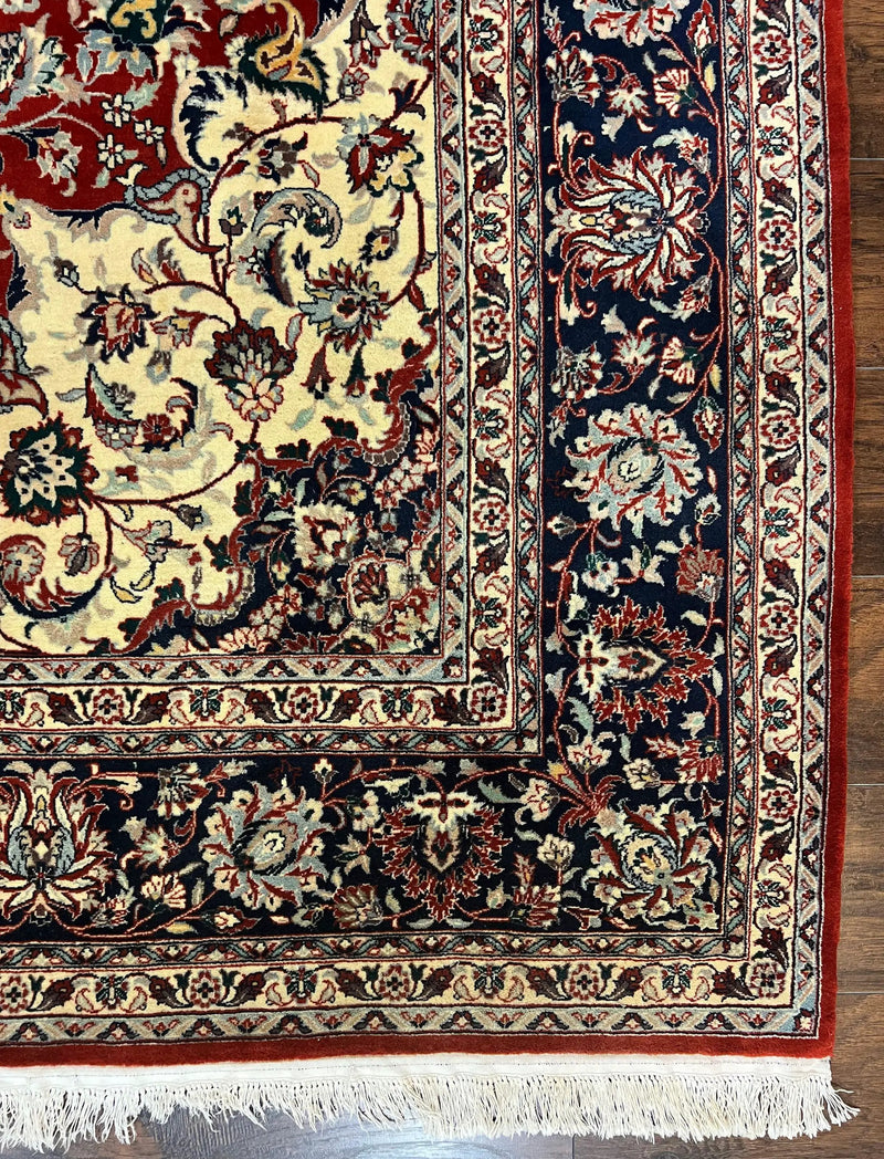 Fine Sino Persian Rug 7x10 ft, Floral Central Medallion Oriental Carpet, Red Navy Blue Cream, Hand Knotted Wool Traditional Vintage Rug by Jewel Rugs