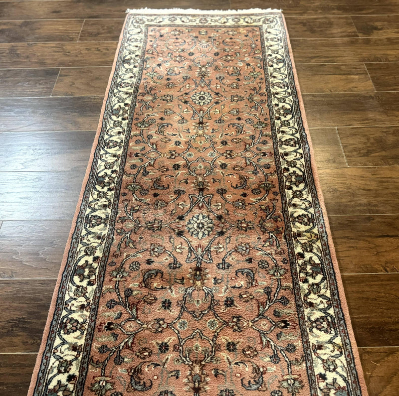 Indo Persian Runner Rug 2.6 x 10, Coral and Cream, Hand Knotted 10ft Wool Oriental Runner for Hallway or Kitchen by Jewel Rugs