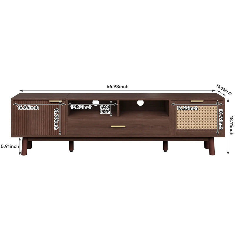 TV Stand For 75" TVs With Soft Closing Doors, Console With Accents And Drop Down Cabinet - Dark Brown by Unique Piece Furniture
