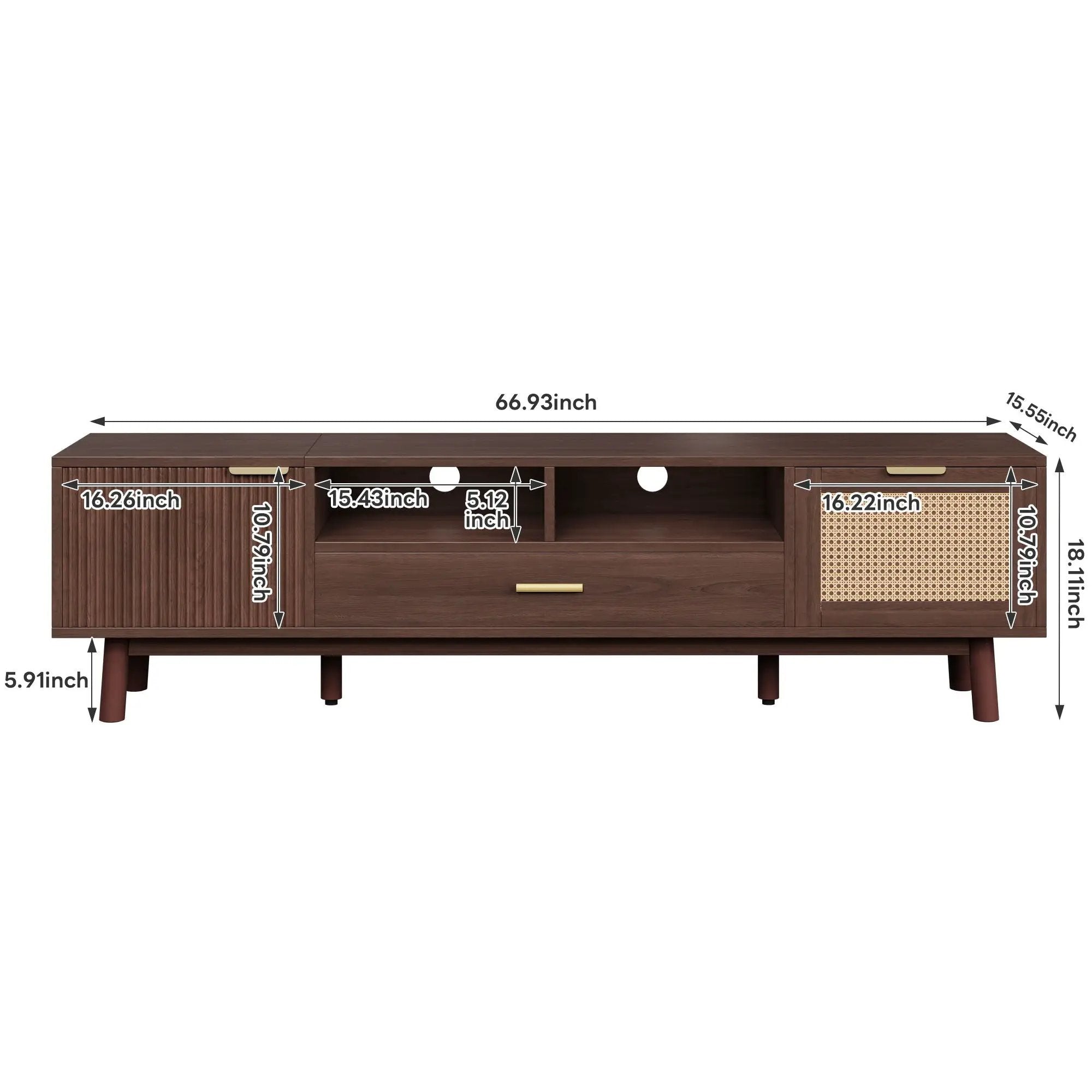 TV Stand for 75" TVs with Soft-Closing Doors and Drop-Down Cabinet by HouseOfZazla