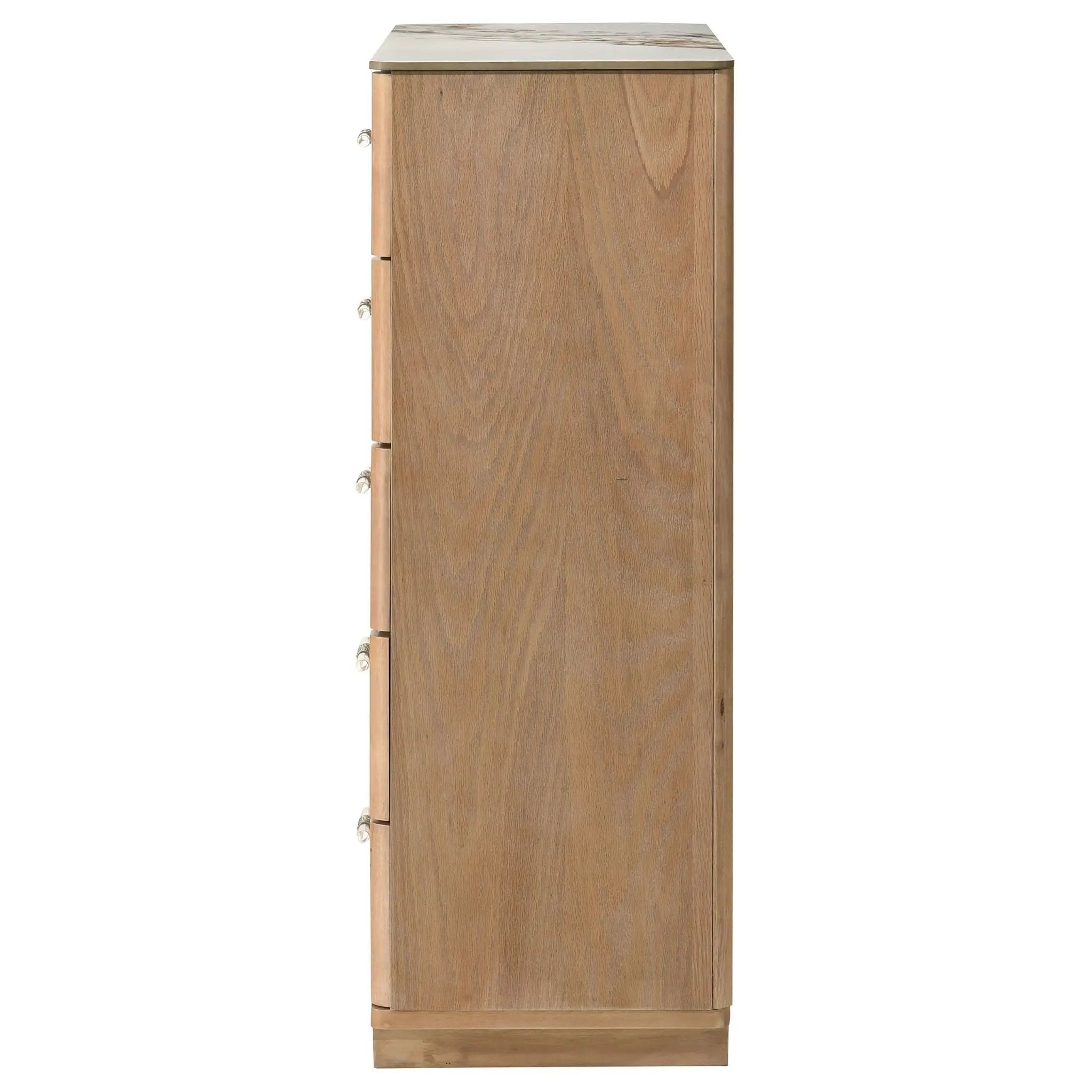 Leanne 5-drawer Sinter Stone Top Chest of Drawers Light Oak by Unique Piece Furniture