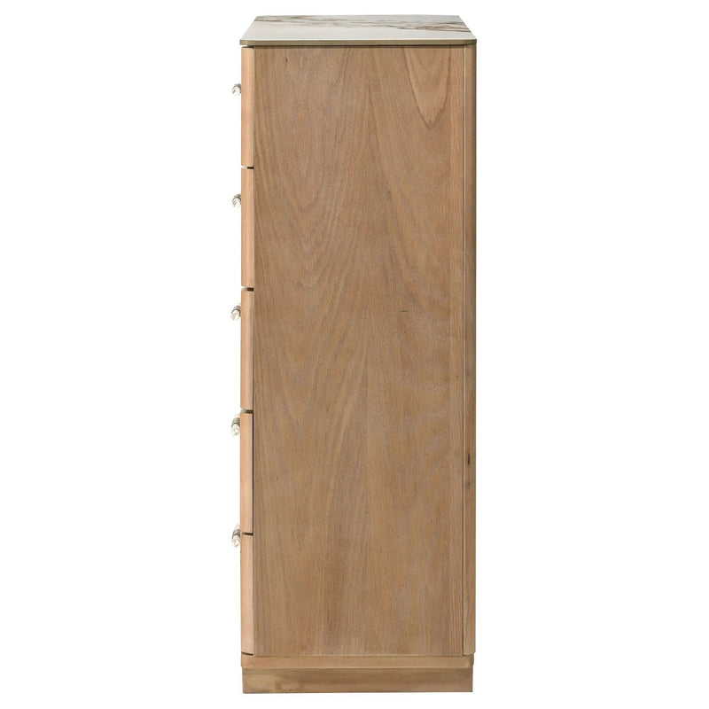 Leanne 5-drawer Sinter Stone Top Chest of Drawers Light Oak by Unique Piece Furniture