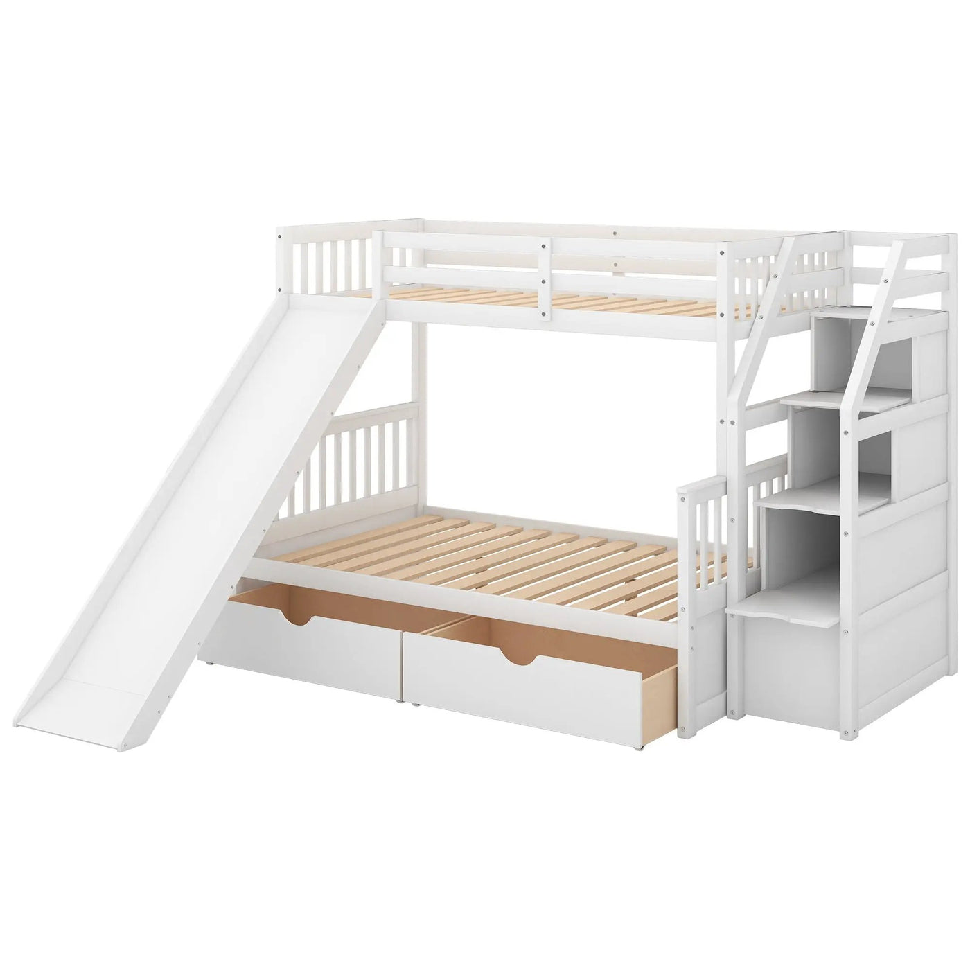 Bunk Bed With Storage Staircase, Slide, Desk, Drawers, And Shelves by Unique Piece Furniture
