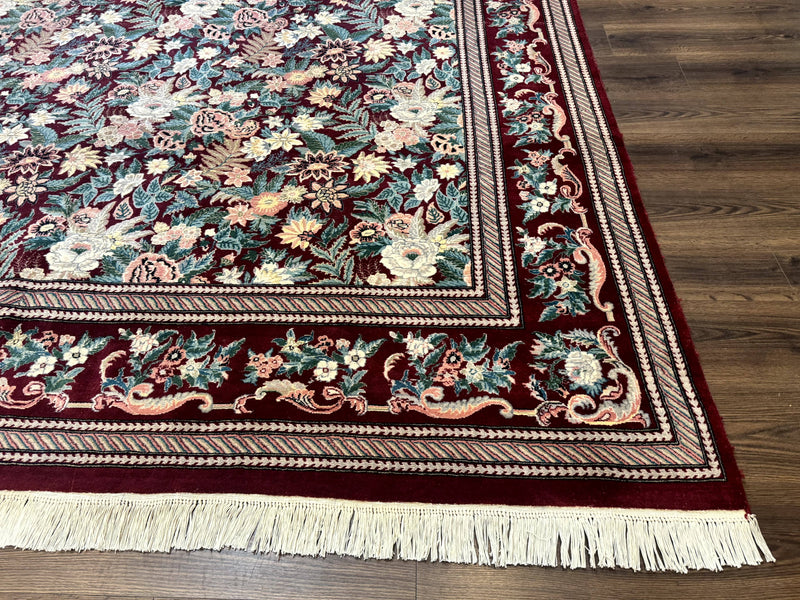 Pakistani Rug 9x12 William Morris Maroon Vintage Floral Wool by Jewel Rugs