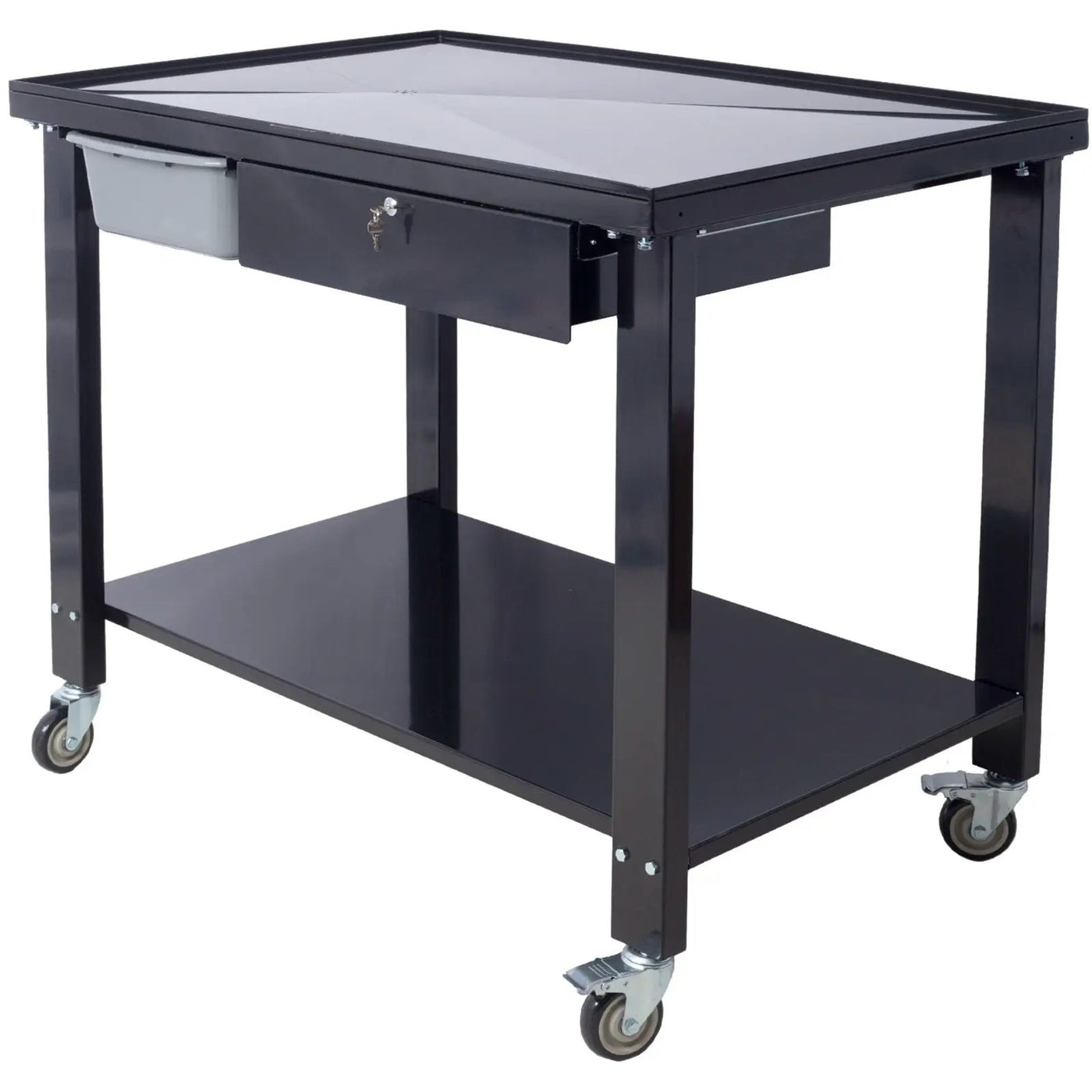 Transmission Teardown Work Station 1 / 2 Ton Capacity Sloping Drain Table Locking Drawer Removable Drain Basin Full-Width Lower Shelf Four 4" Caster Wheels by HouseOfZazla