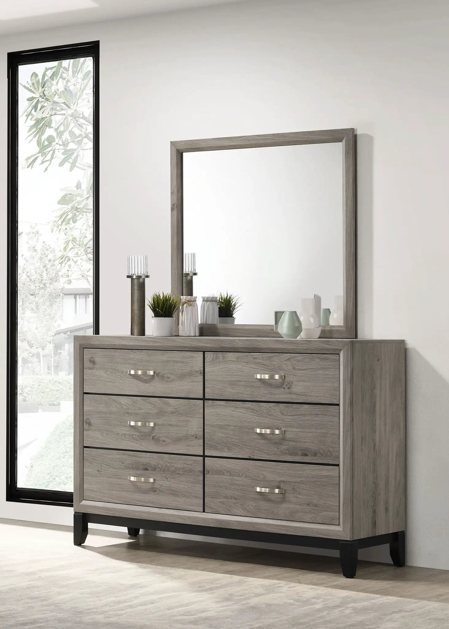 Watson 6-drawer Bedroom Dresser and Mirror Light Taupe by Unique Piece Furniture