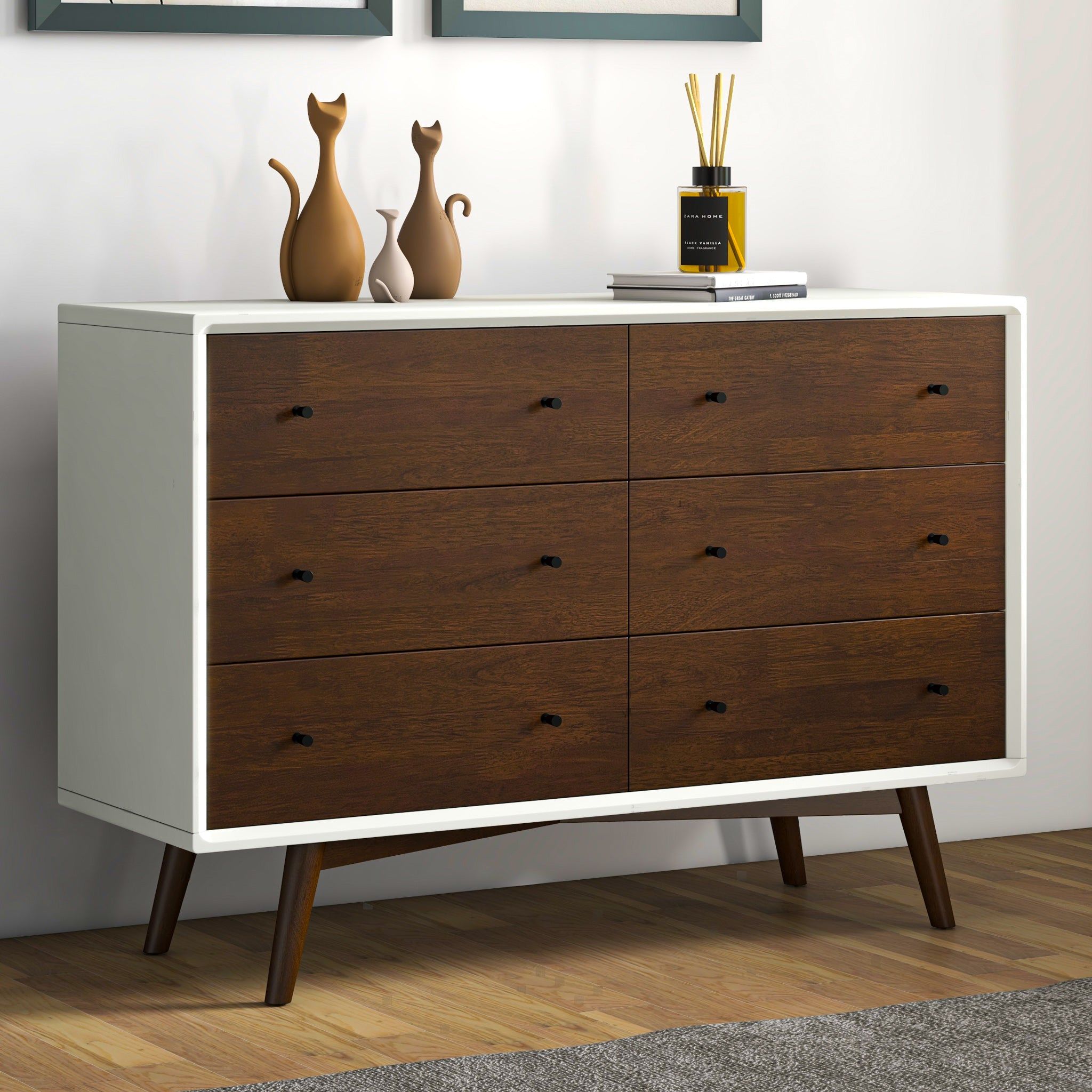 Dresser 6 Drawer - Dark Brown / White by HouseOfZazla