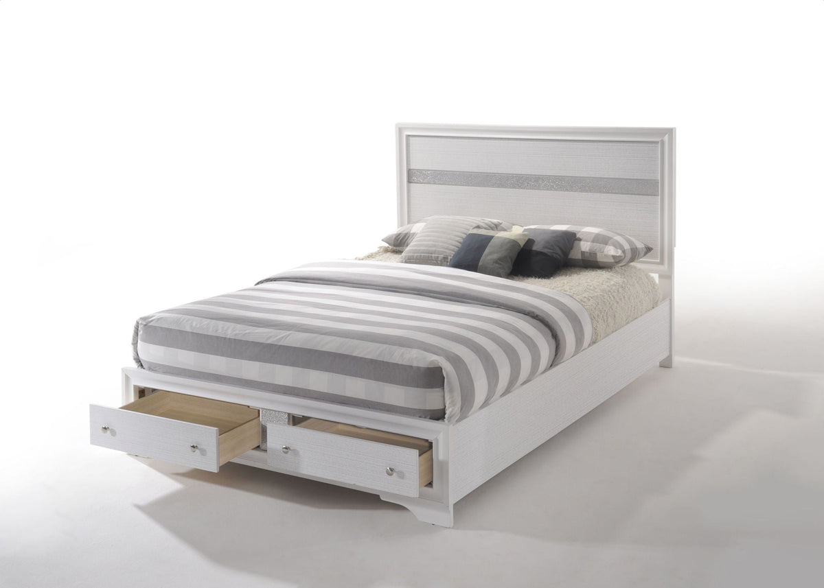 Naima Elegance Queen Panel Bed with Optional 2-Drawer Storage - White, photo 2 of 8