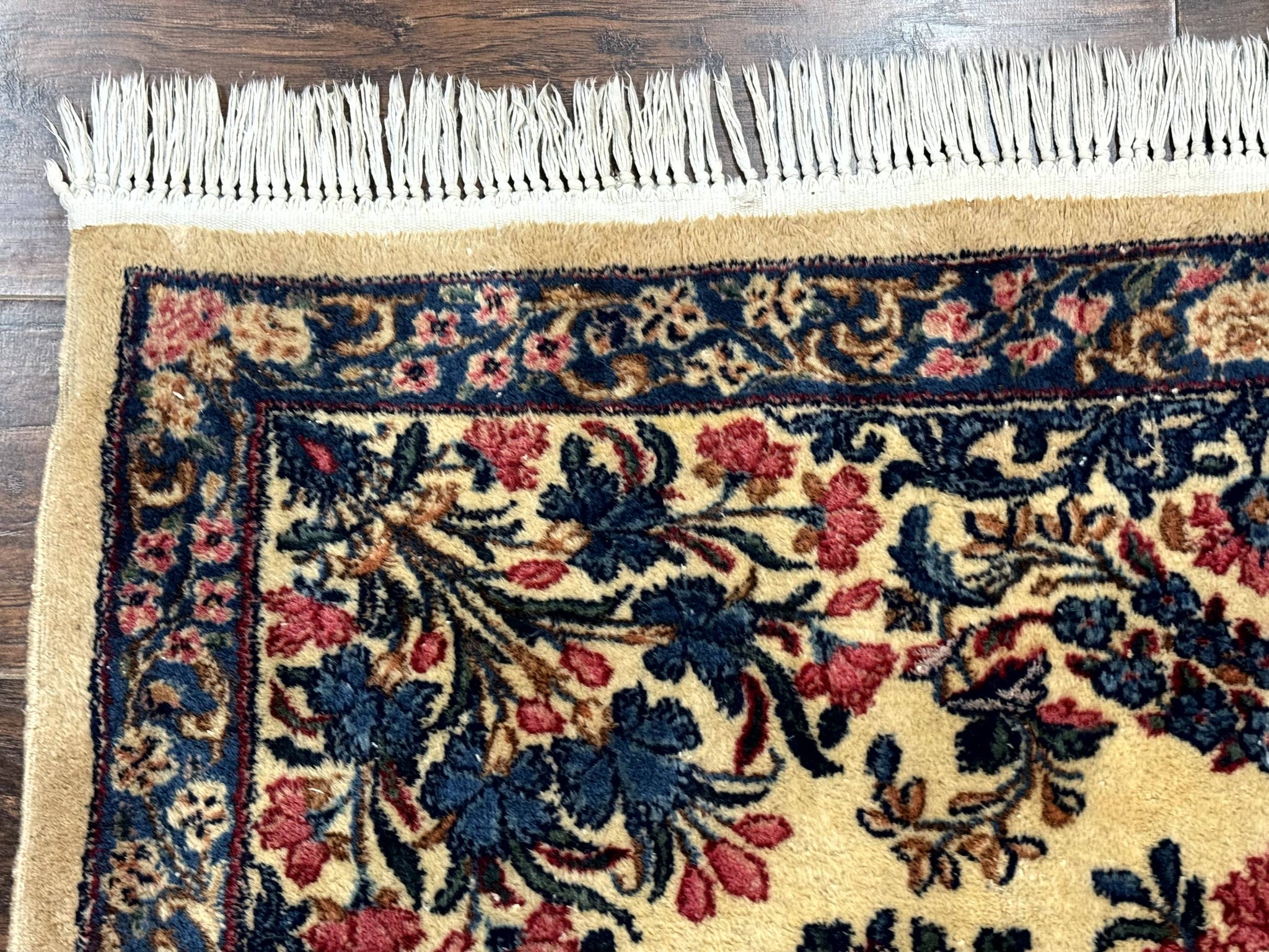 Square Persian Kerman Rug 4x4, Ivory Blue Pink, Handmade, Fine 225 KPSI by Jewel Rugs