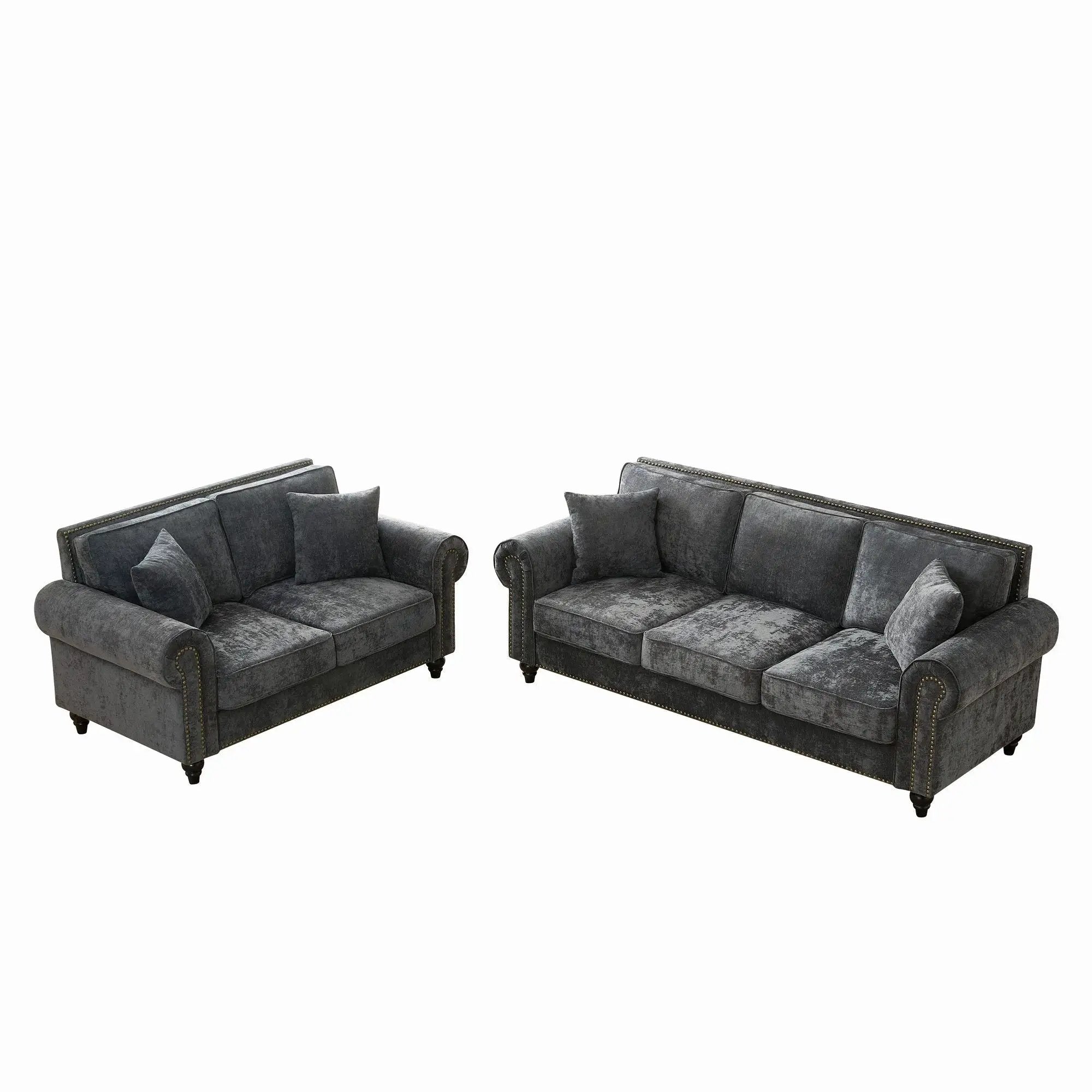 Modern 3 And 2 Seater Sofa With Rolled Arms, Tufted Upholstered Couch by Unique Piece Furniture