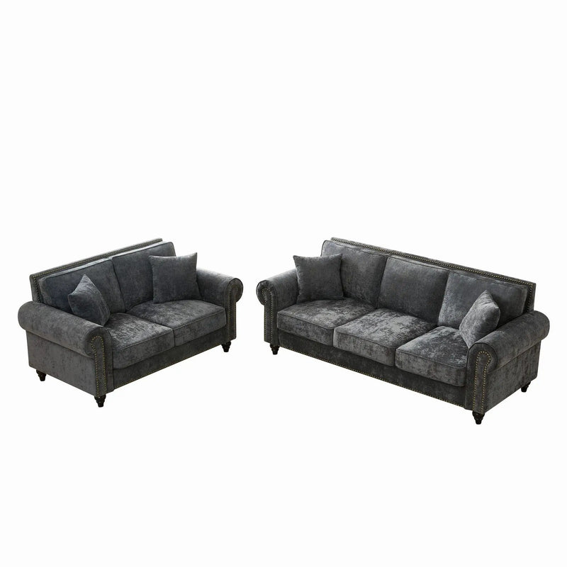 Modern 3 And 2 Seater Sofa With Rolled Arms, Tufted Upholstered Couch by Unique Piece Furniture