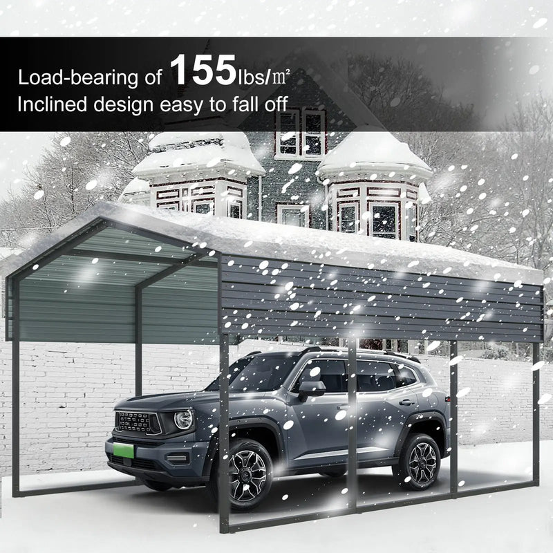 10 X 15 Ft Carport, Outdoor Carport, Heavy Duty Carport Canopy With Galvanized Steel Roof And Frame, Metal Carport Large Garage For Driveway Car, Truck - Charcoal by Unique Piece Furniture