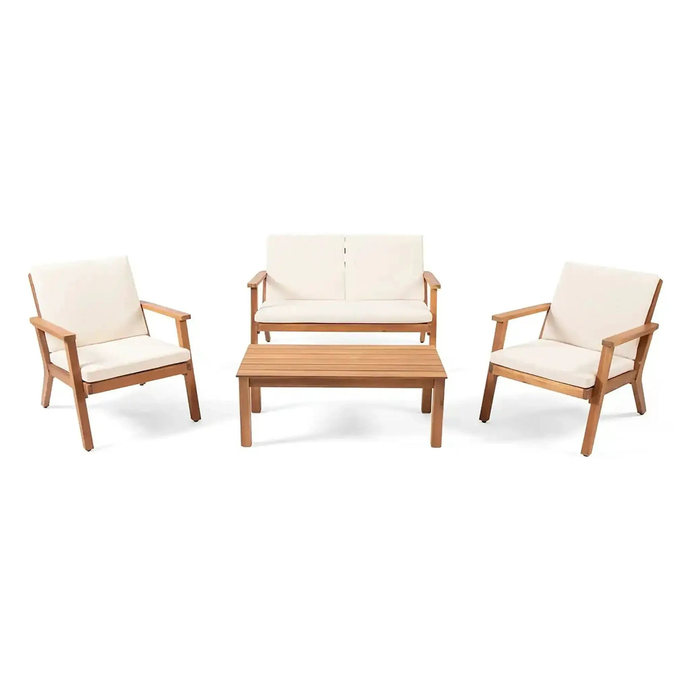 Avacyn Outdoor Acacia Wood 4-Seater Chat Set with Cushions by HouseOfZazla