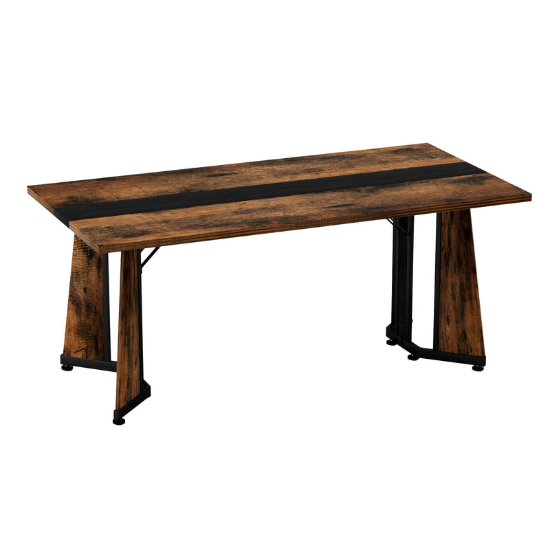 Rustic Rectangular Large Dining Table, Waterproof Desk For 8 People, & Steel With Adjustable Legs - Black / Rustic Brown by Unique Piece Furniture