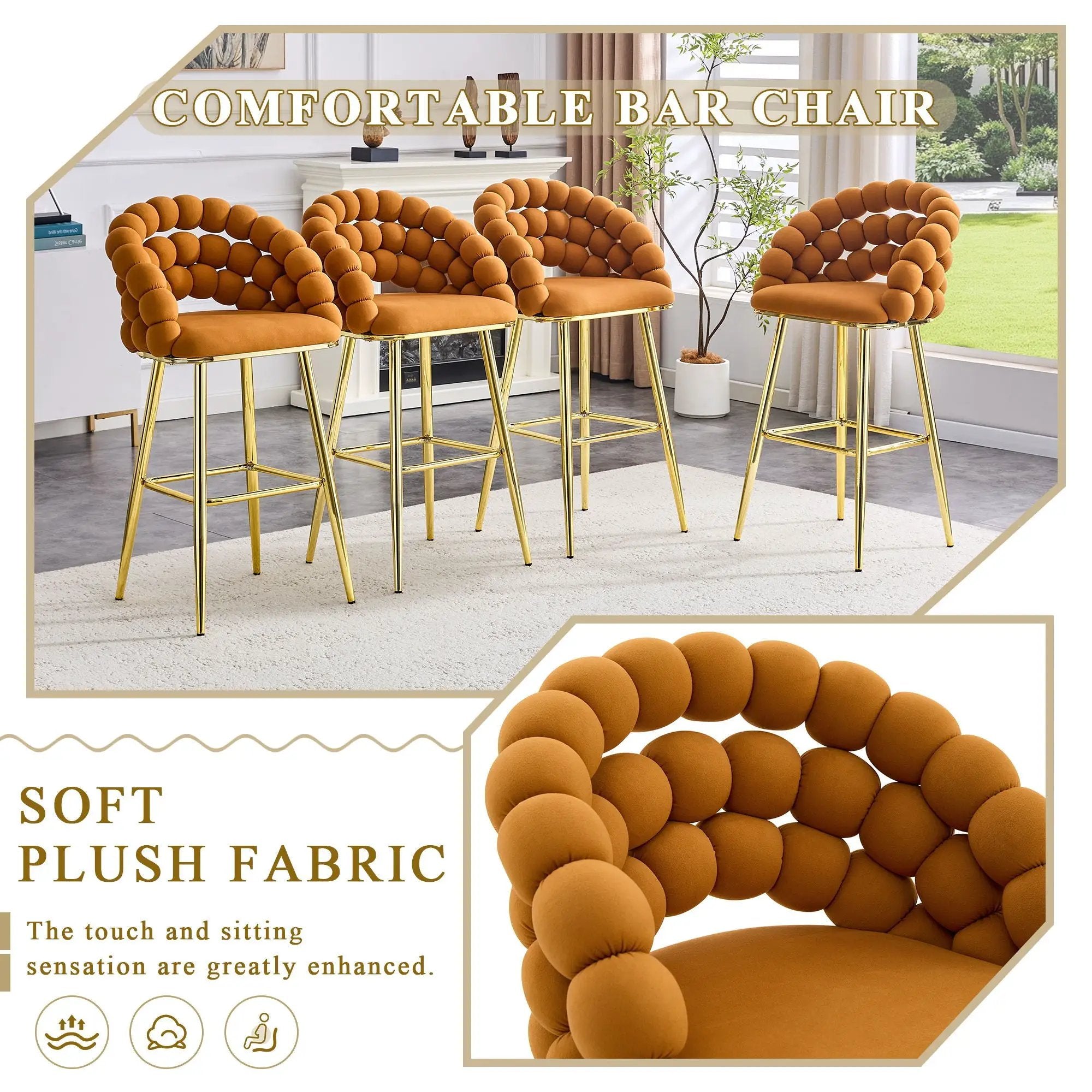 Bubble, Ball Chain Tufted Bar Chairs For Kitchen Island & Home Bar (Set of 2) by Unique Piece Furniture