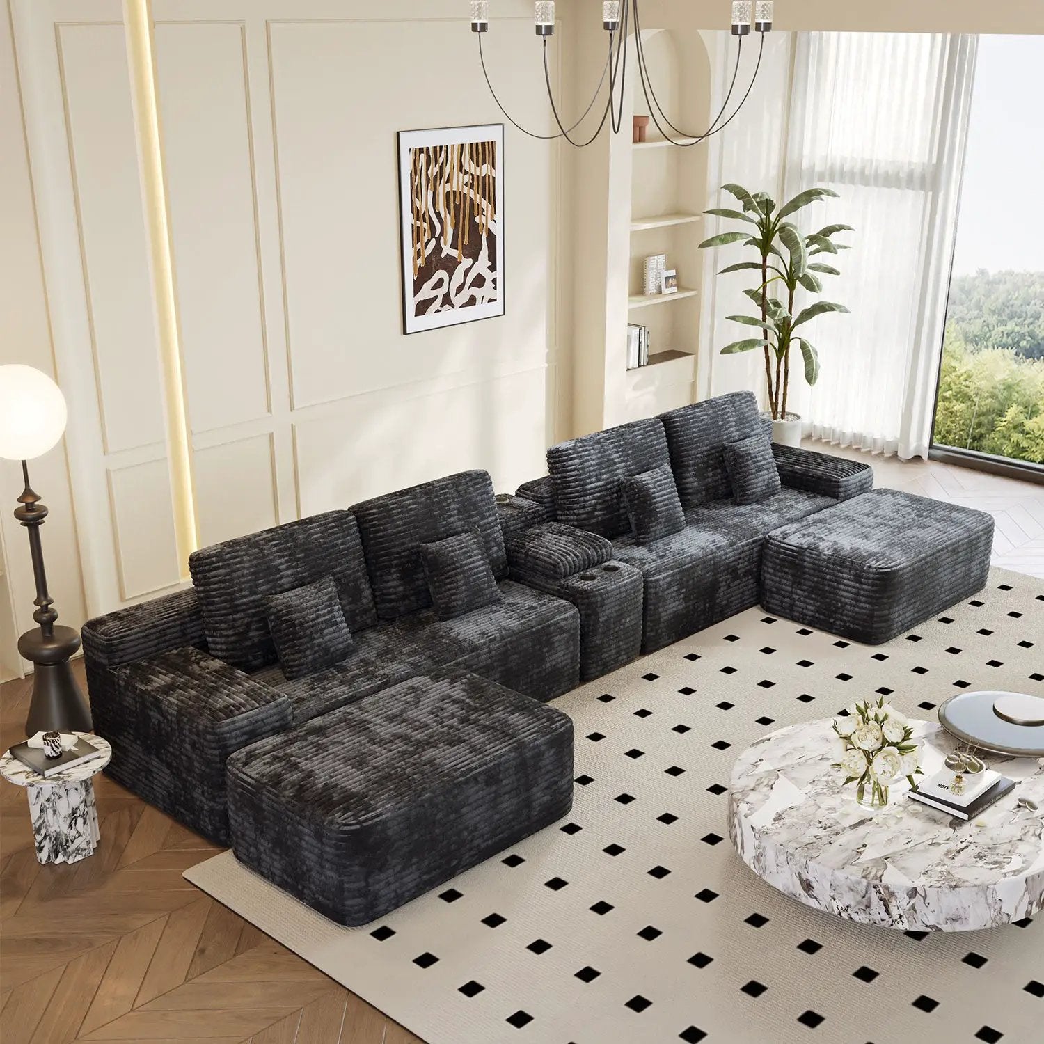 150'' Width 5-Piece Sectional Sofa with 2 Ottomans by HouseOfZazla