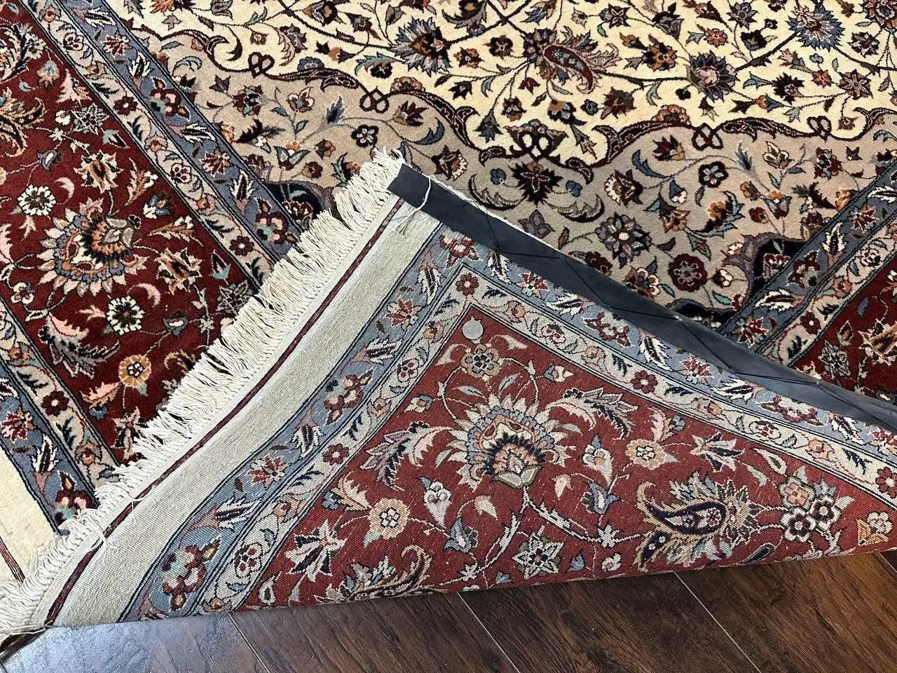 Sino Persian Rug 9x12, Vintage Wool Oriental Carpet, Floral Medallion, Wool Rug, Cream and Maroon by Jewel Rugs